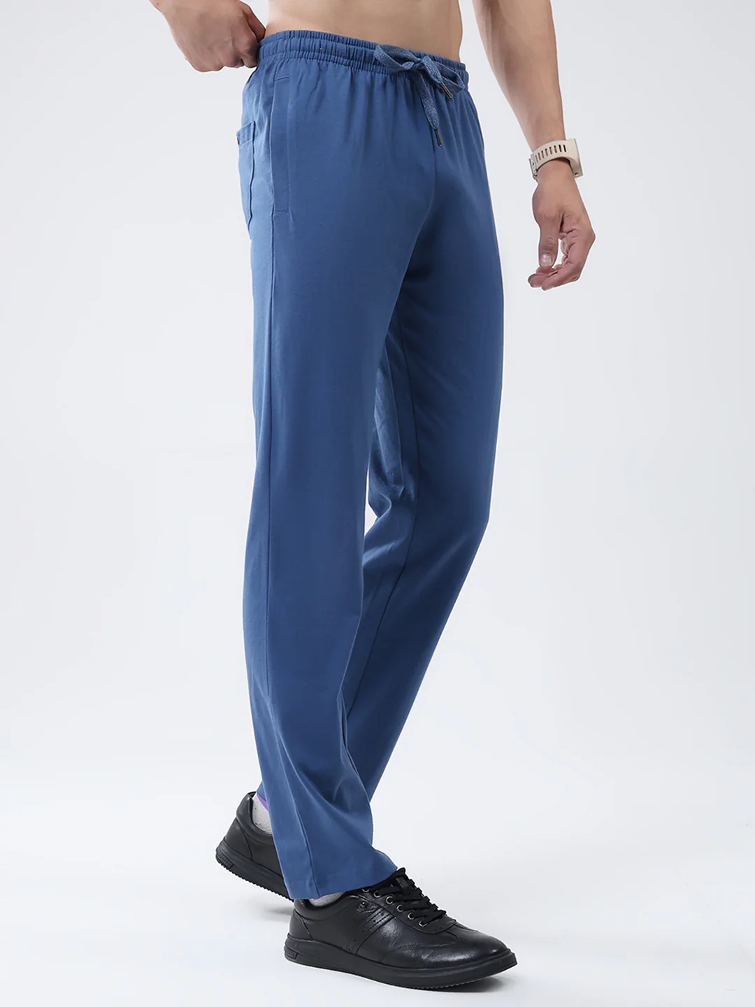 Men Blue Solid Regular Fit Lower - Image 4
