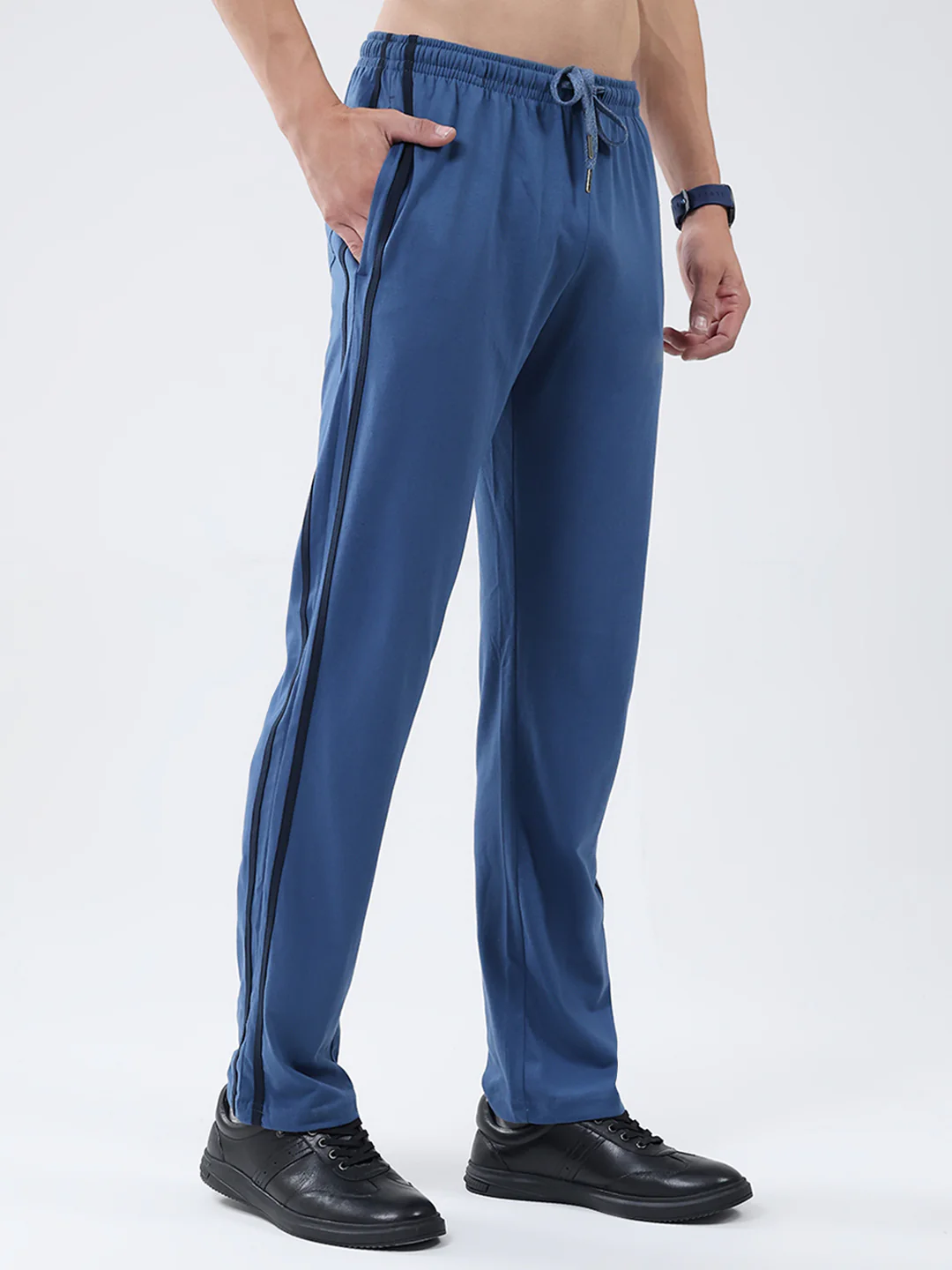 Men Blue Solid Regular Fit Lower - Image 4