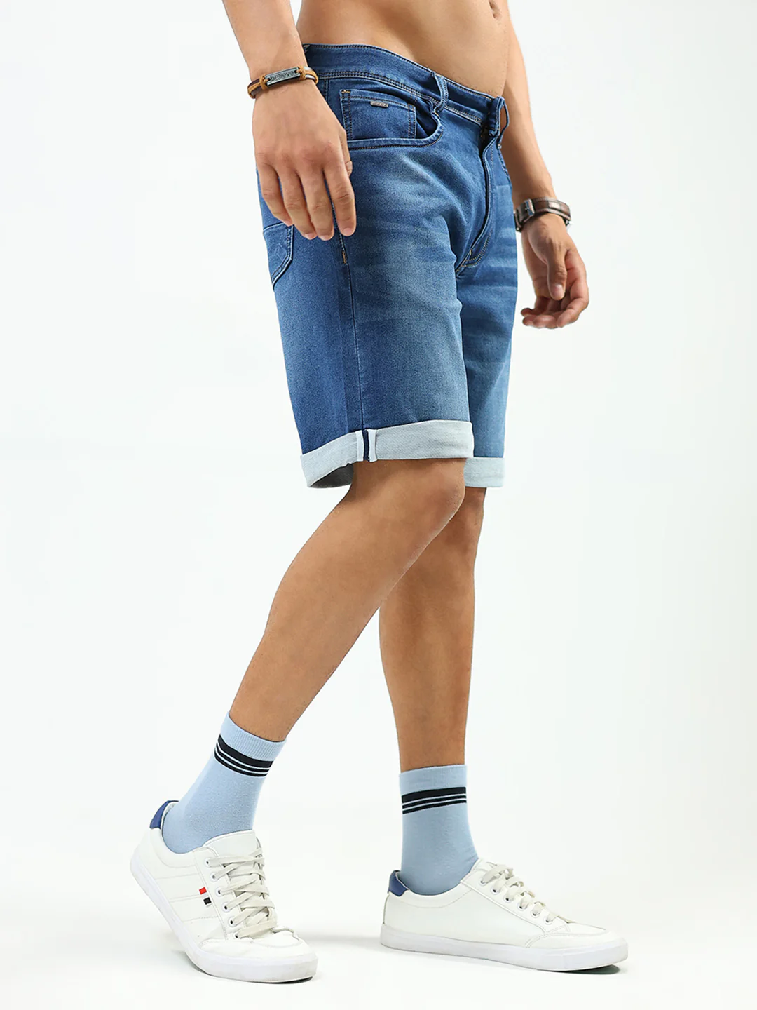 Men Blue Solid Regular Fit Shorts - Image 4