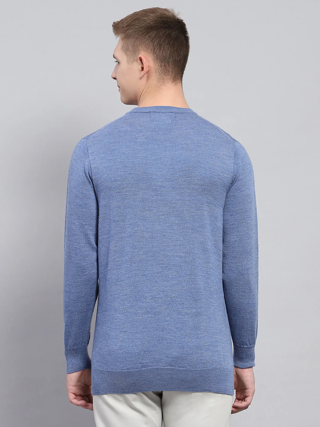 Men Blue Solid Round Neck Full Sleeve Pullover - Image 5