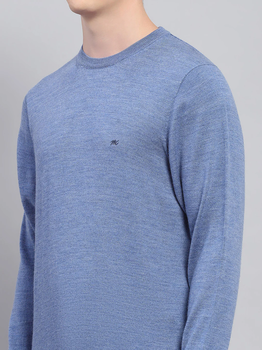 Men Blue Solid Round Neck Full Sleeve Pullover - Image 6