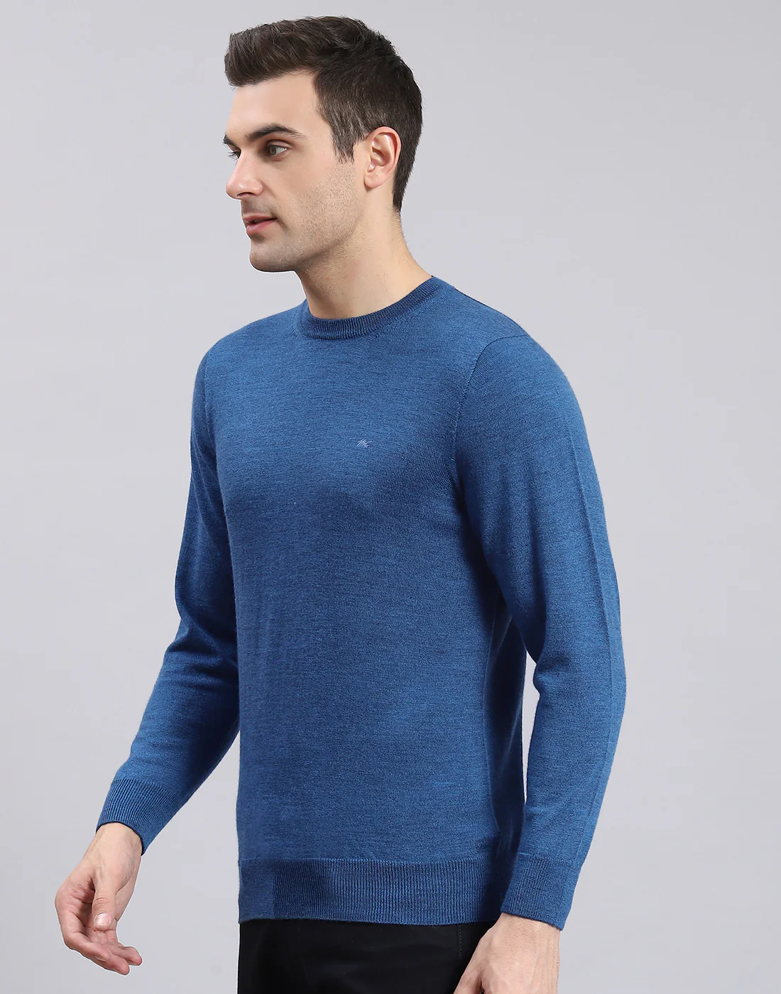 Men Blue Solid Round Neck Full Sleeve Pullover - Image 3