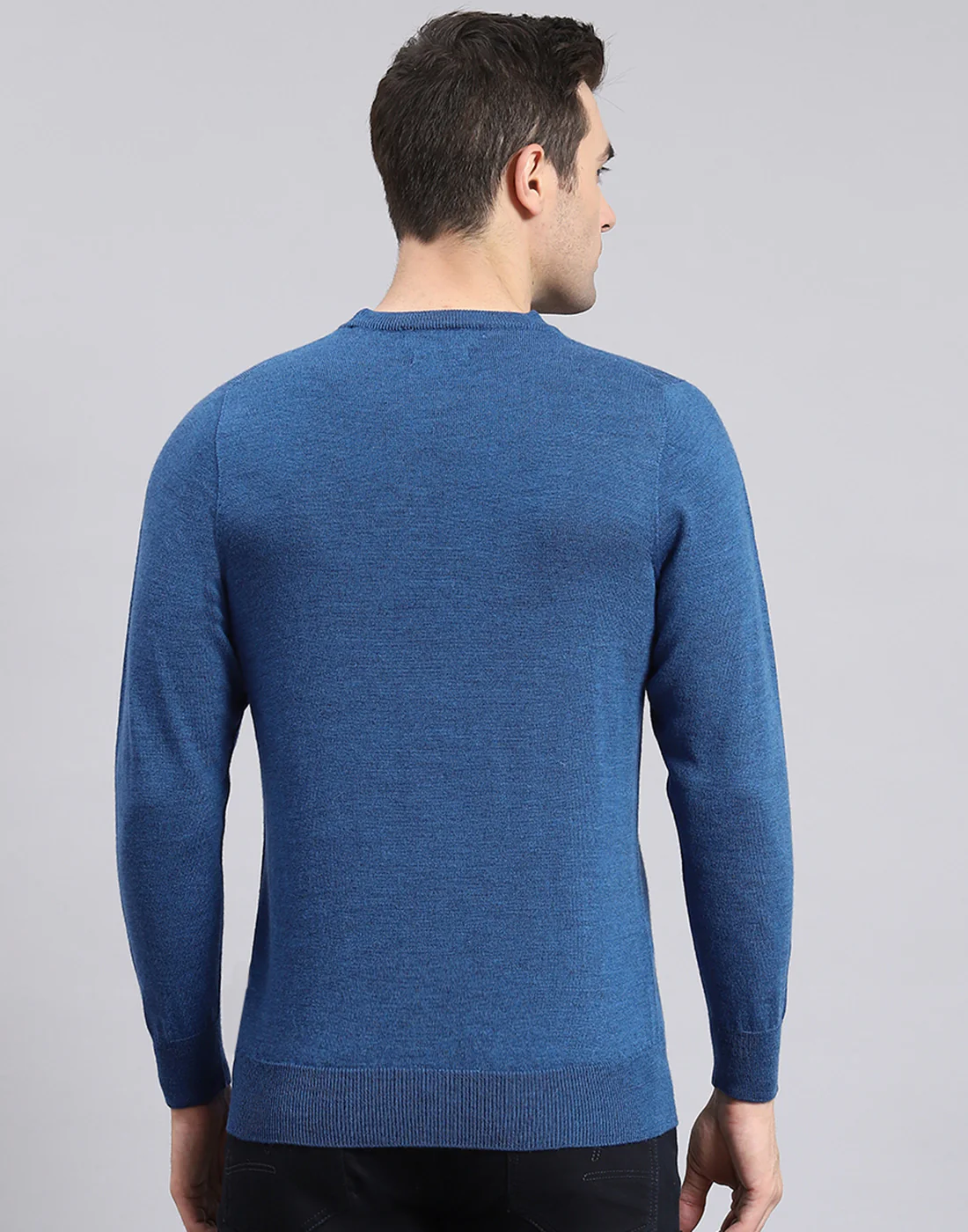 Men Blue Solid Round Neck Full Sleeve Pullover - Image 5