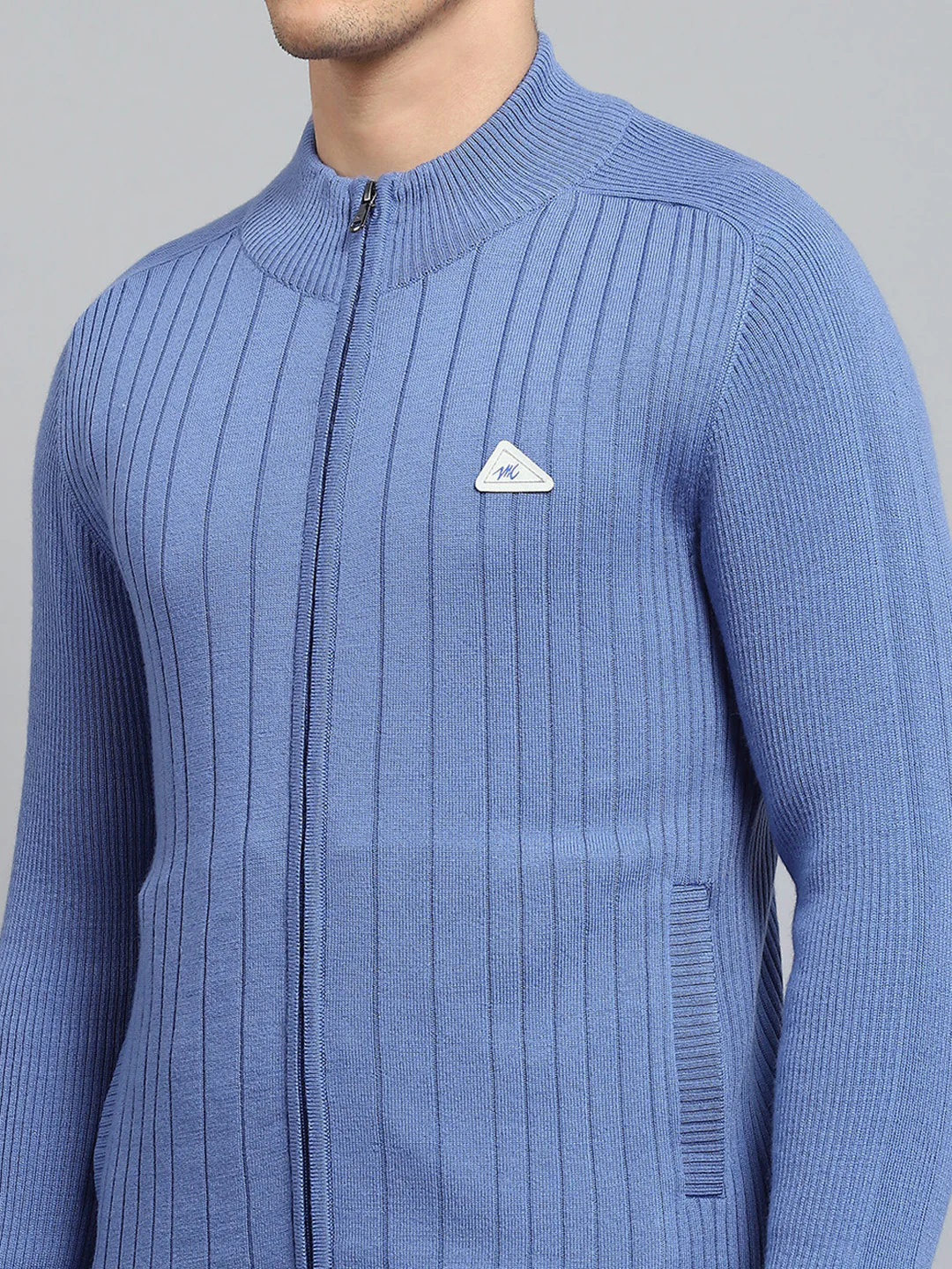 Men Blue Solid Round Neck Full Sleeve Pullover - Image 7