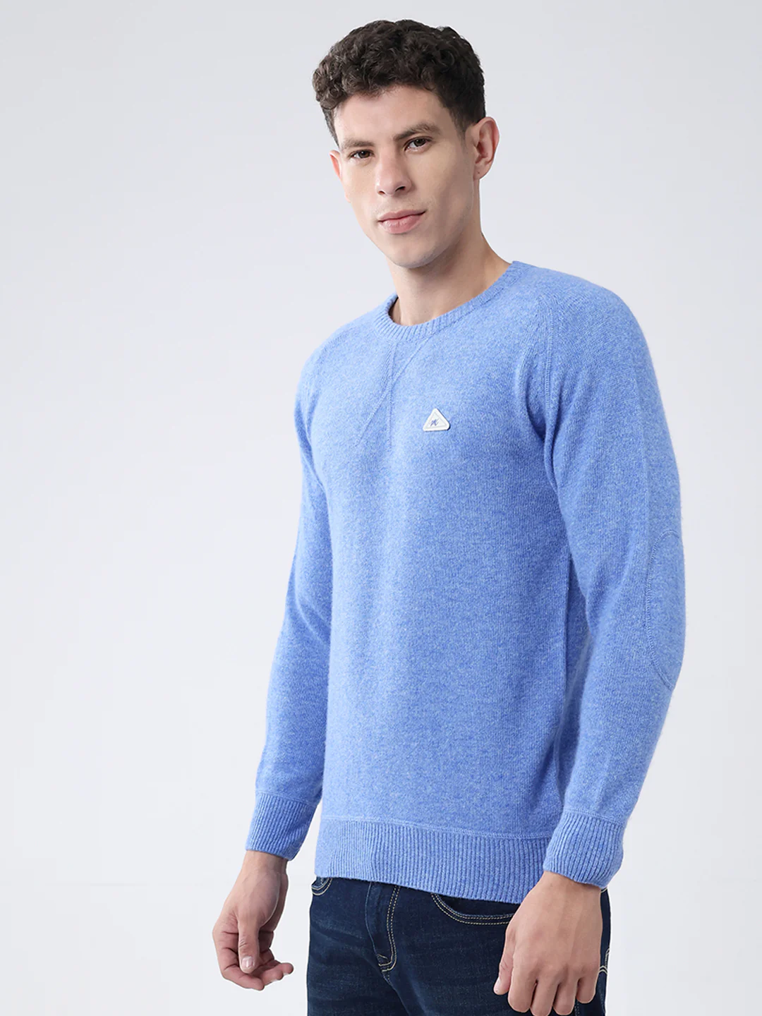 Men Blue Solid Round Neck Full Sleeve Pullover - Image 3