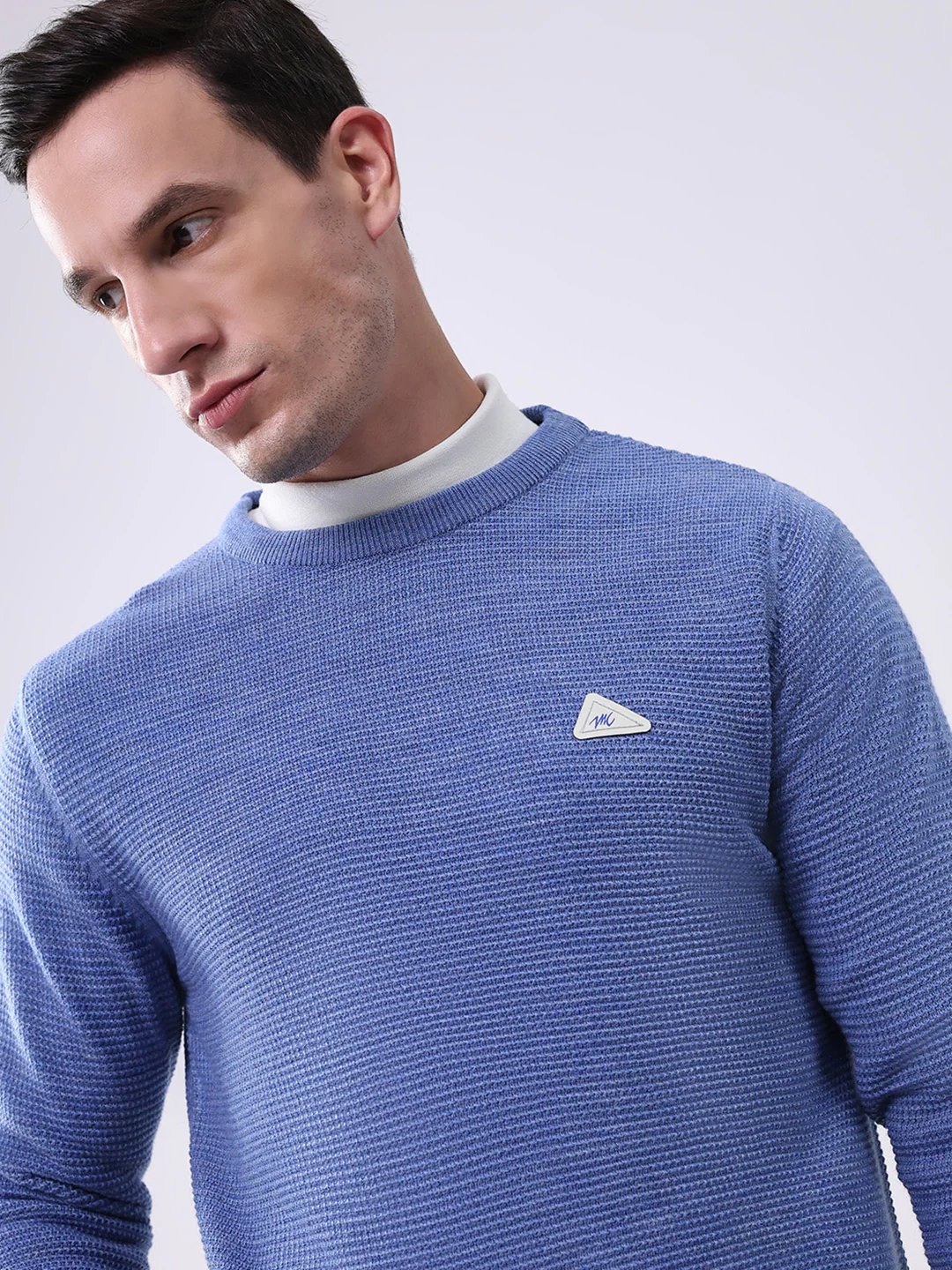 Men Blue Solid Round Neck Full Sleeve Pullover - Image 6