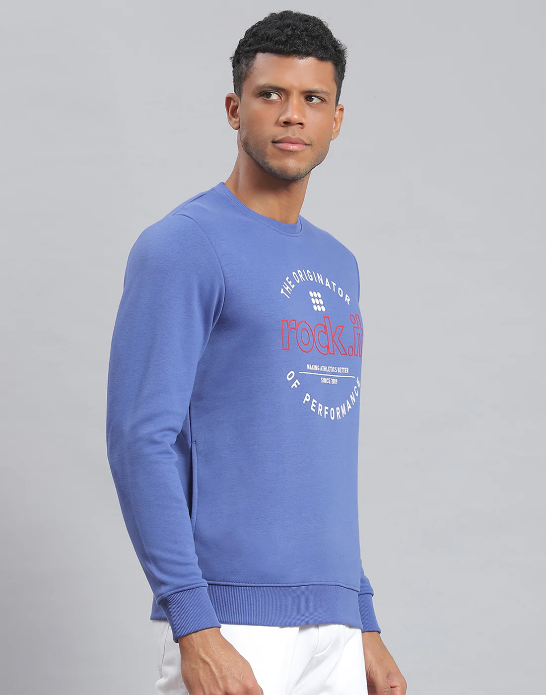 Rock.it Men Blue Solid Round Neck Full Sleeve Sweatshirt - Image 4