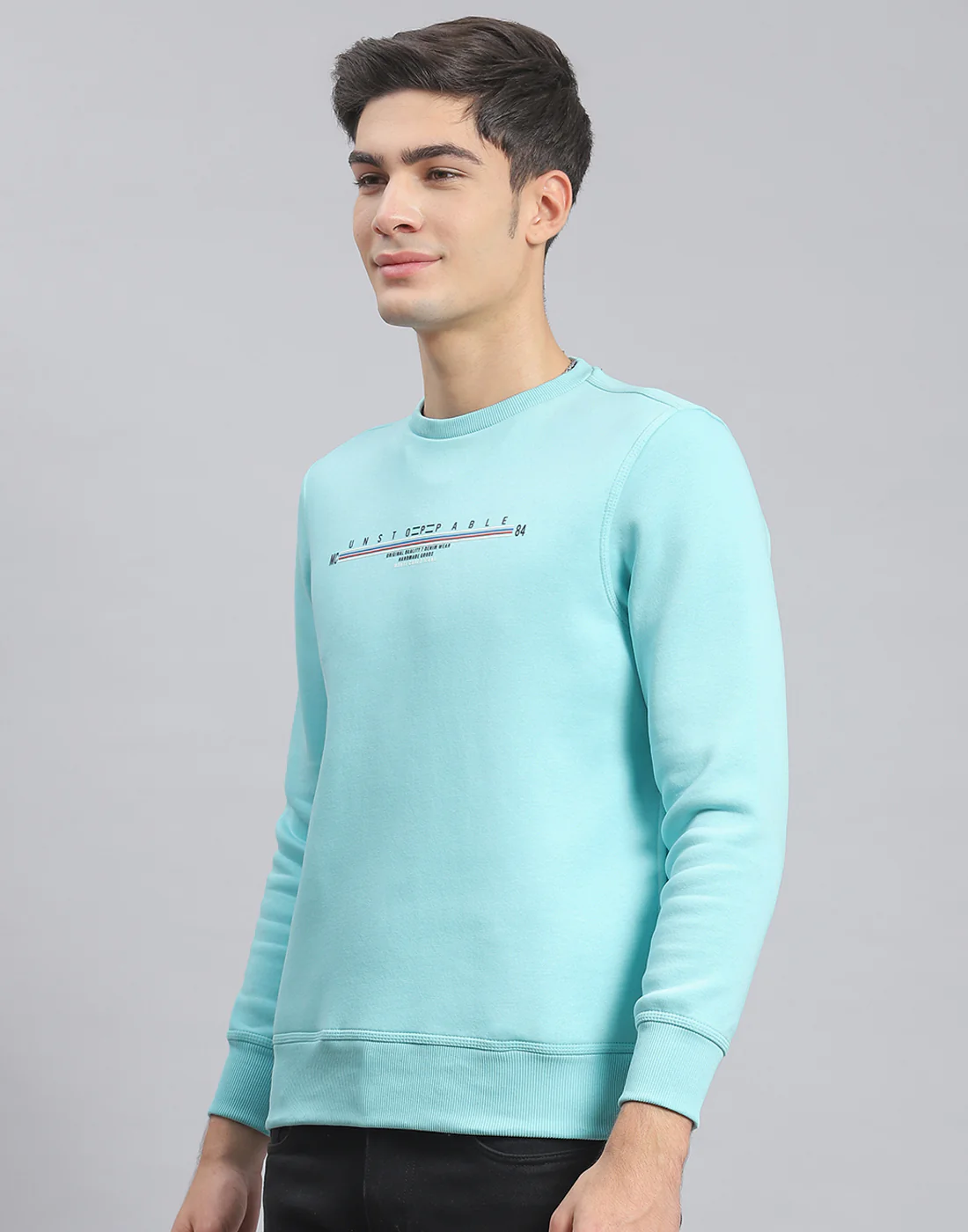 Men Blue Solid Round Neck Full Sleeve Sweatshirt - Image 3