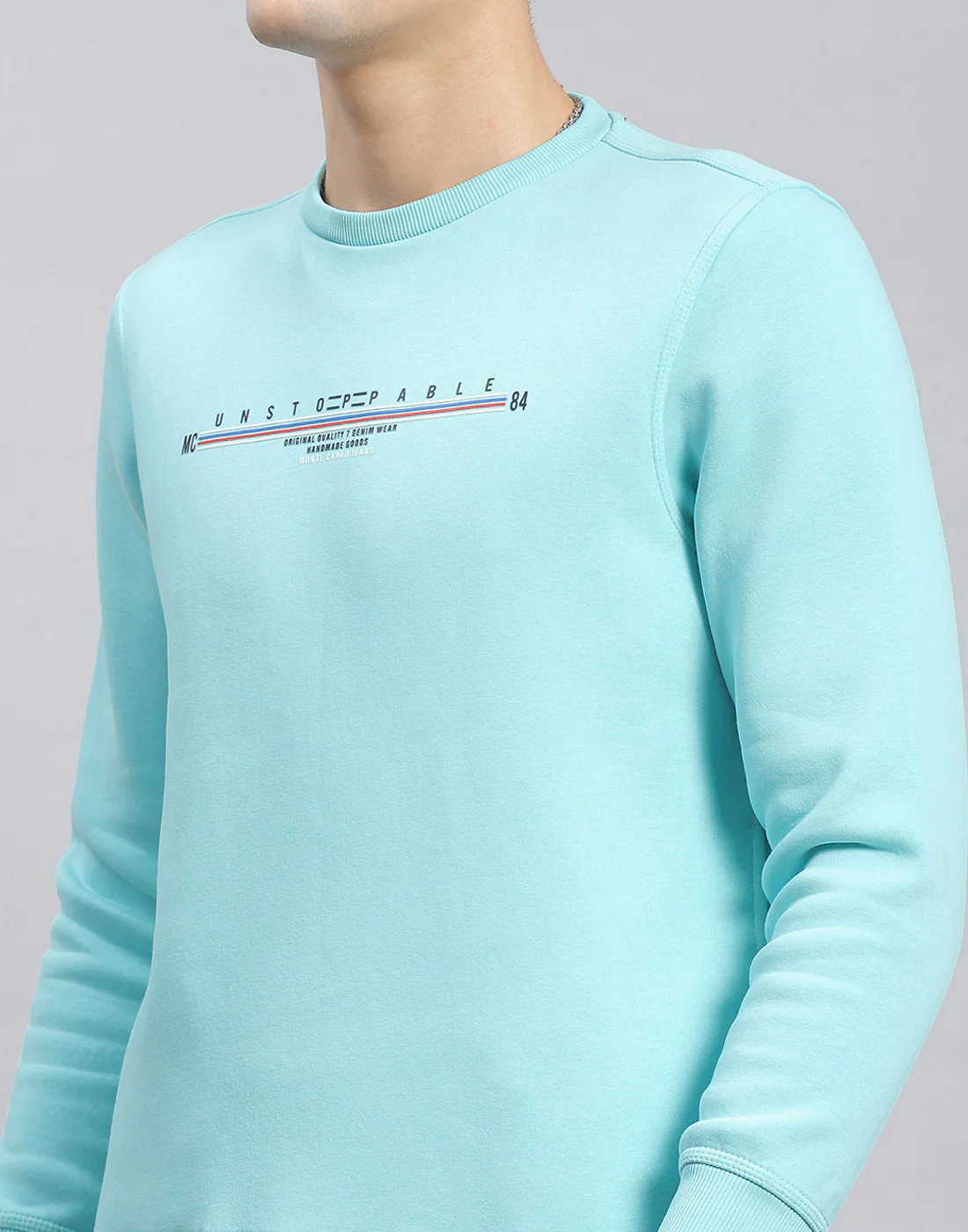 Men Blue Solid Round Neck Full Sleeve Sweatshirt - Image 6