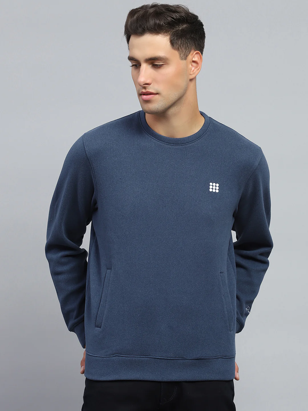Rock.it Men Blue Solid Round Neck Full Sleeve Sweatshirt - Image 2