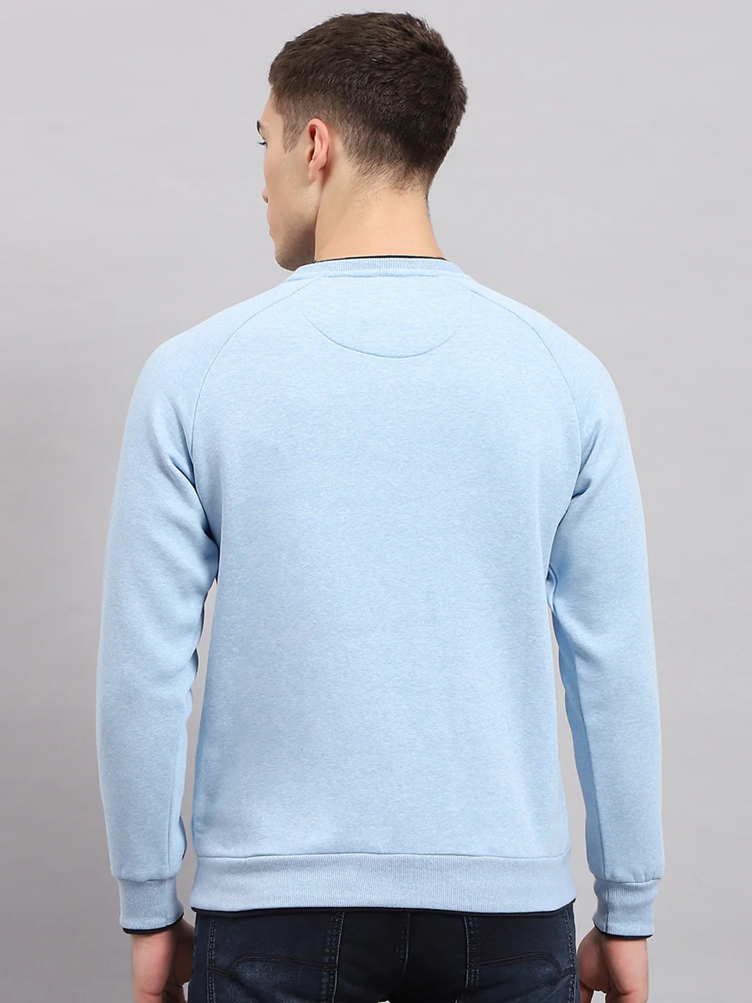 Men Blue Solid Round Neck Full Sleeve Sweatshirt - Image 5