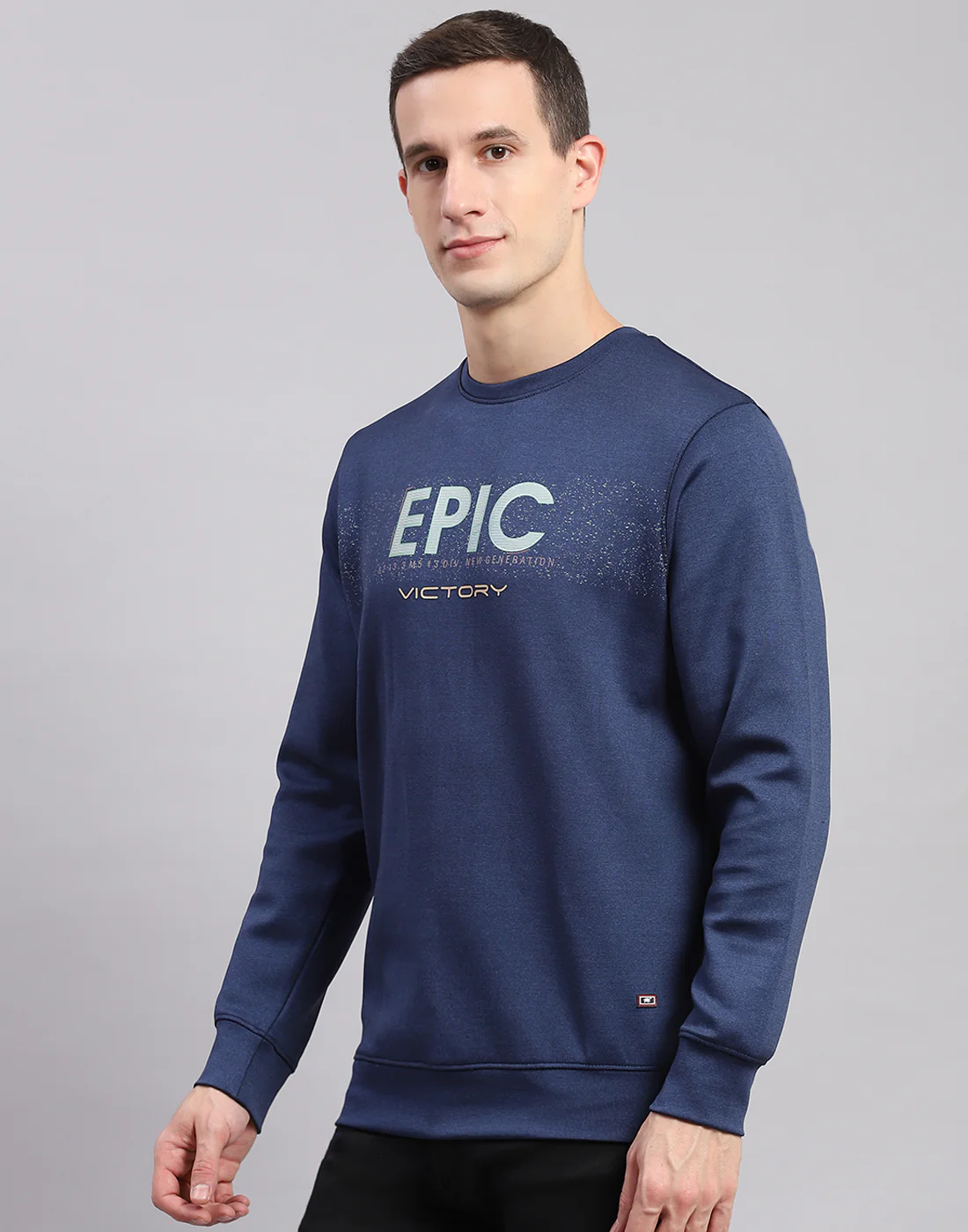 Men Blue Solid Round Neck Full Sleeve Sweatshirts - Image 3