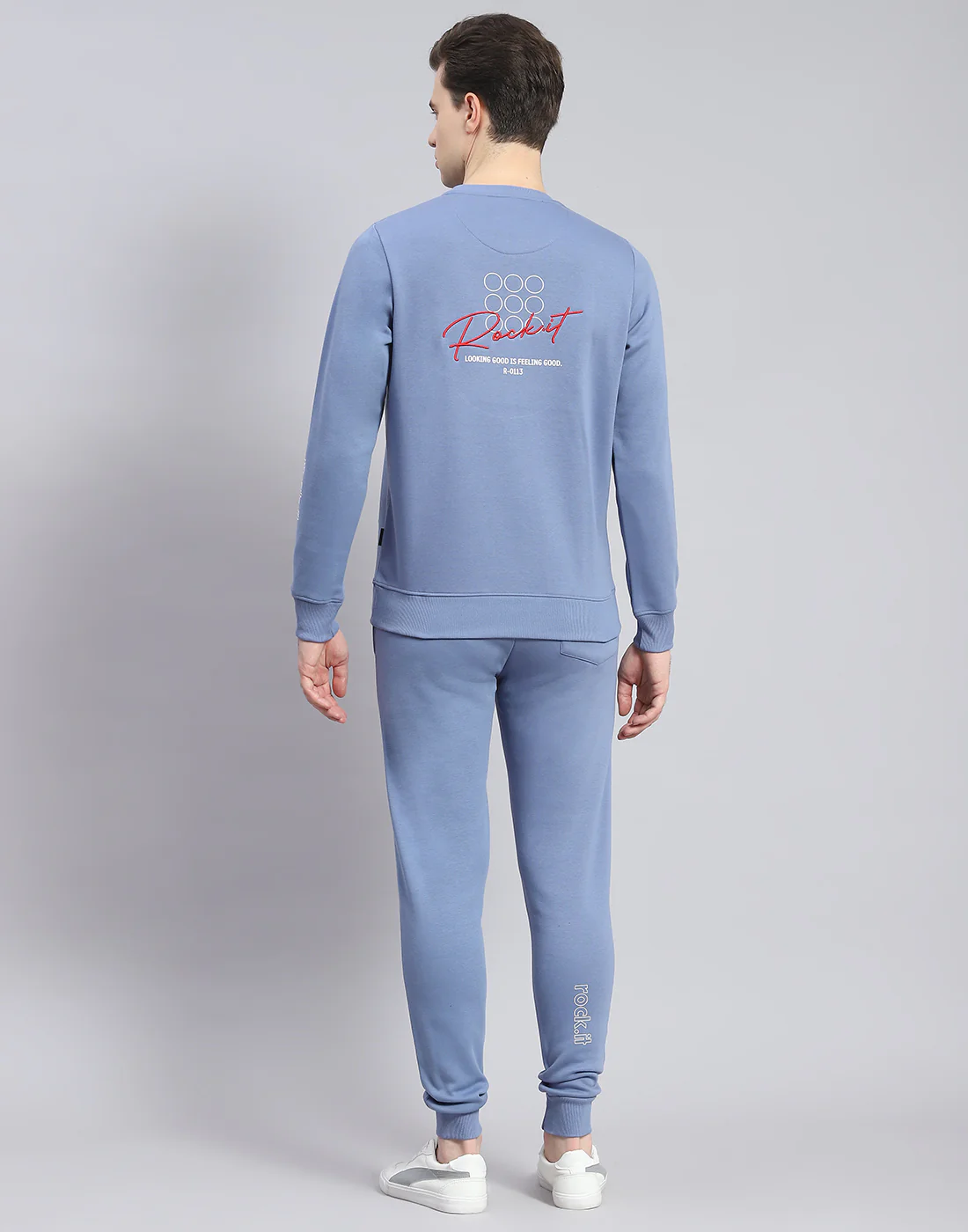 Rock.it Men Blue Solid Round Neck Full Sleeve Tracksuit - Image 5