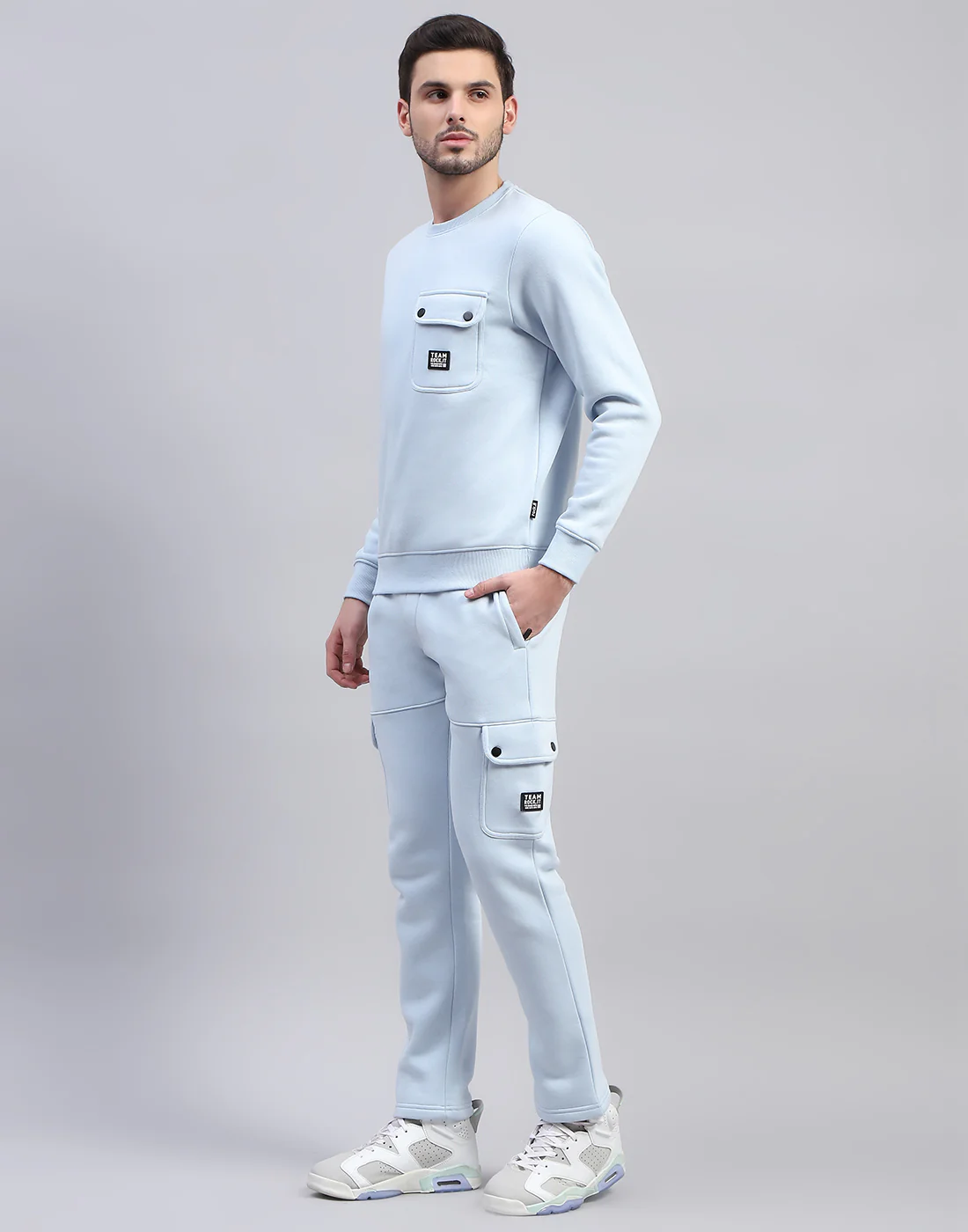 Rock.it Men Blue Solid Round Neck Full Sleeve Tracksuit - Image 3