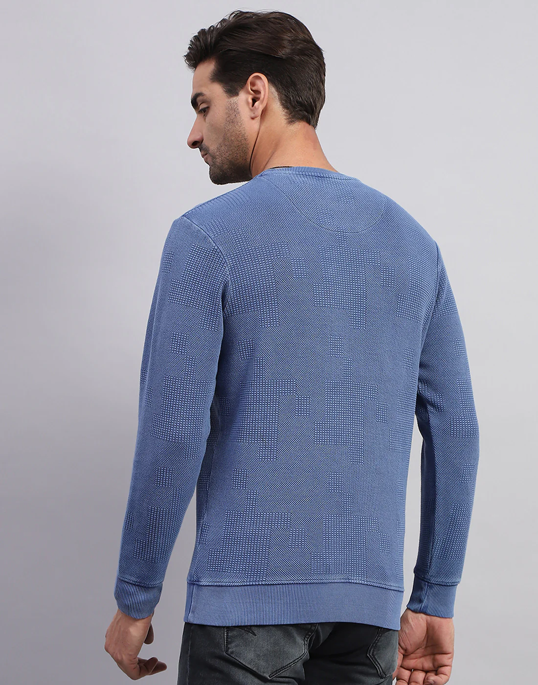 Men Blue Solid Round Neck Full Sleeve Winter T-Shirt - Image 5