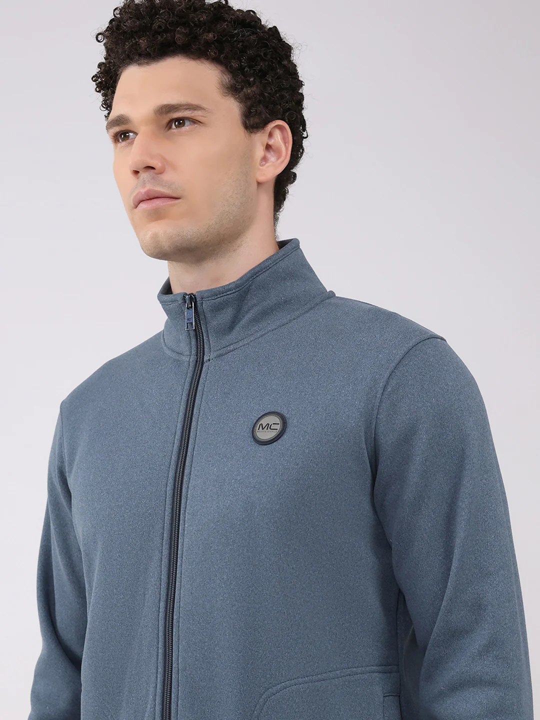 Men Blue Solid Round Neck Full Sleeve Winter Tracksuit - Image 6