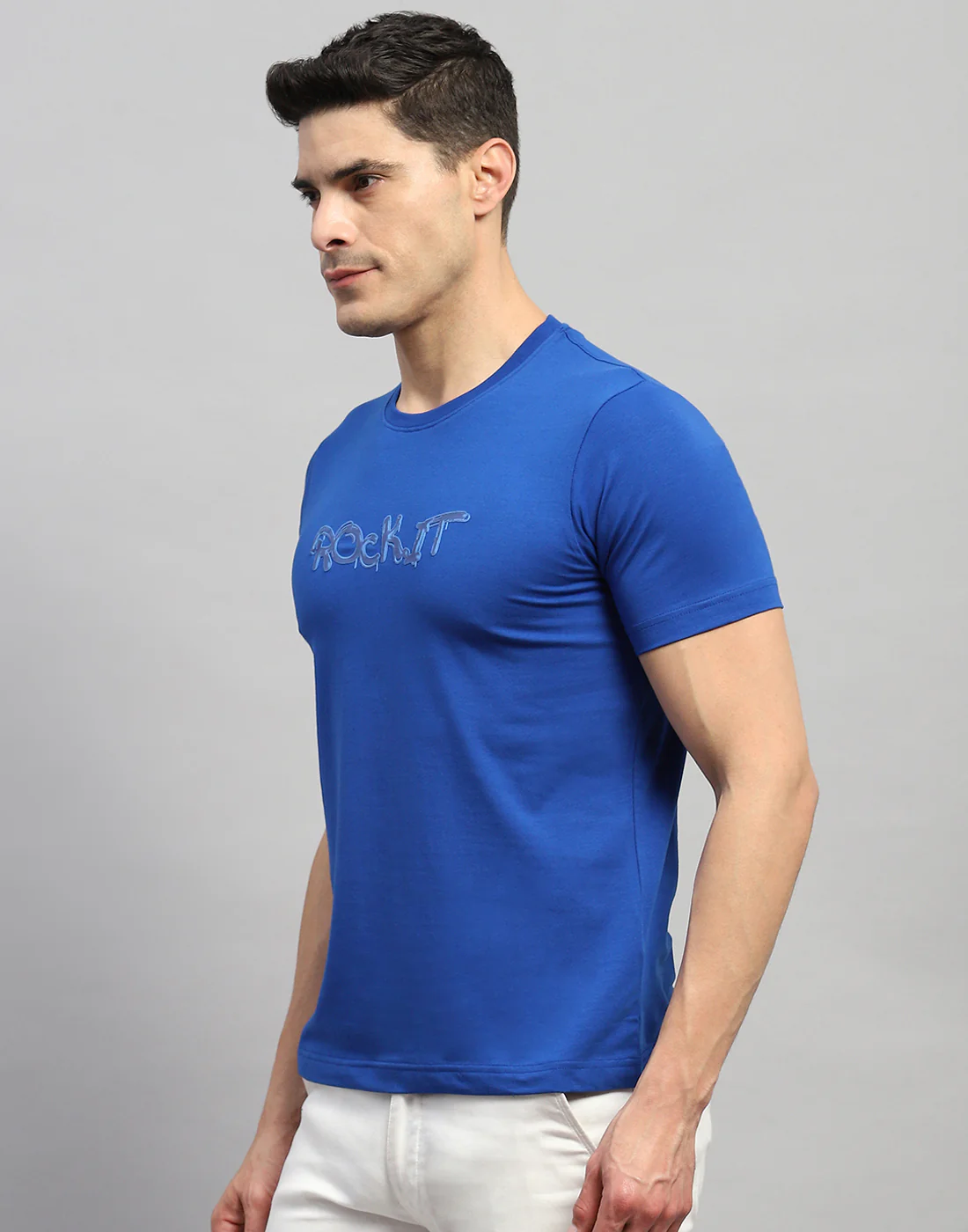 Rock.it Men Blue Solid Round Neck Half Sleeve T-Shirt - Image 3