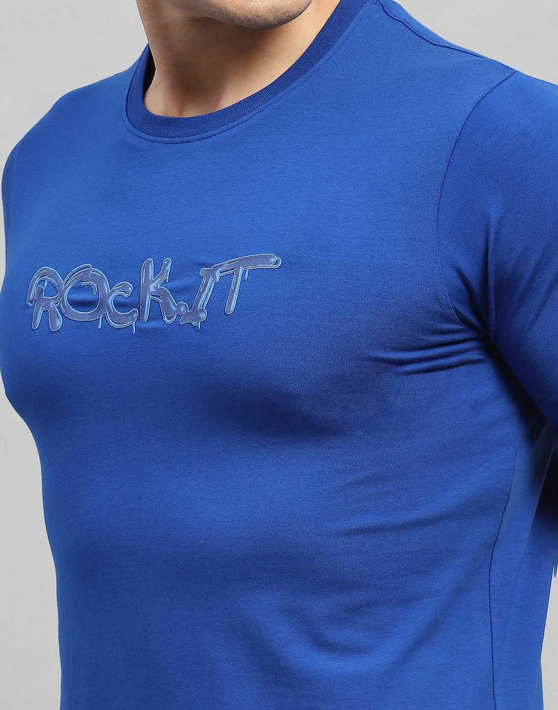 Rock.it Men Blue Solid Round Neck Half Sleeve T-Shirt - Image 6