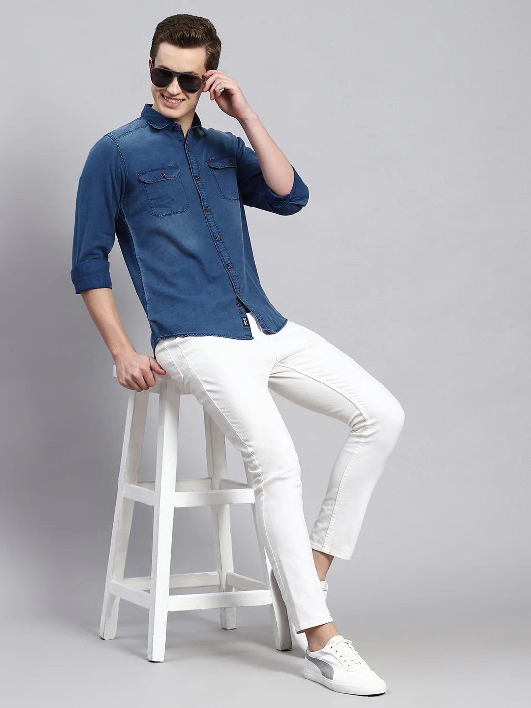 Men Blue Solid Shirt - Image 2
