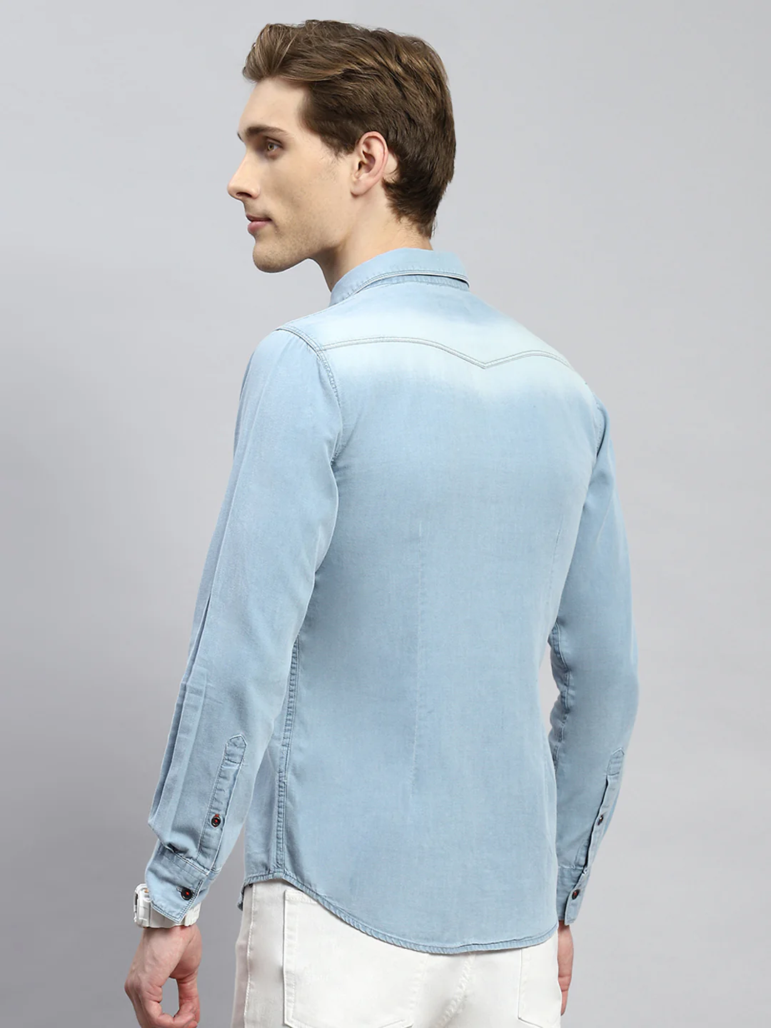 Men Blue Solid Shirt - Image 5