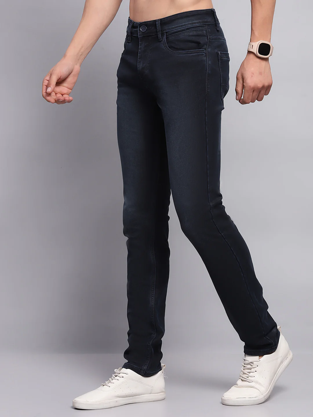 Men Blue Solid Skinny Fit Denim - Image 3