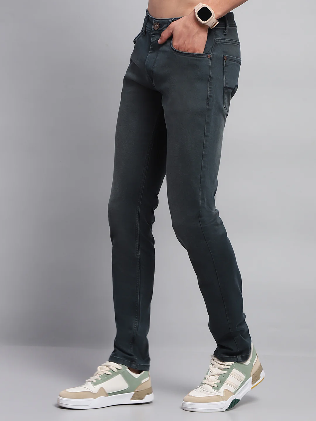 Men Blue Solid Skinny Fit Denim - Image 3