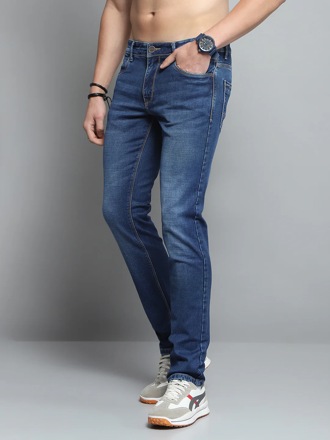 Men Blue Solid Skinny Fit Denim - Image 3