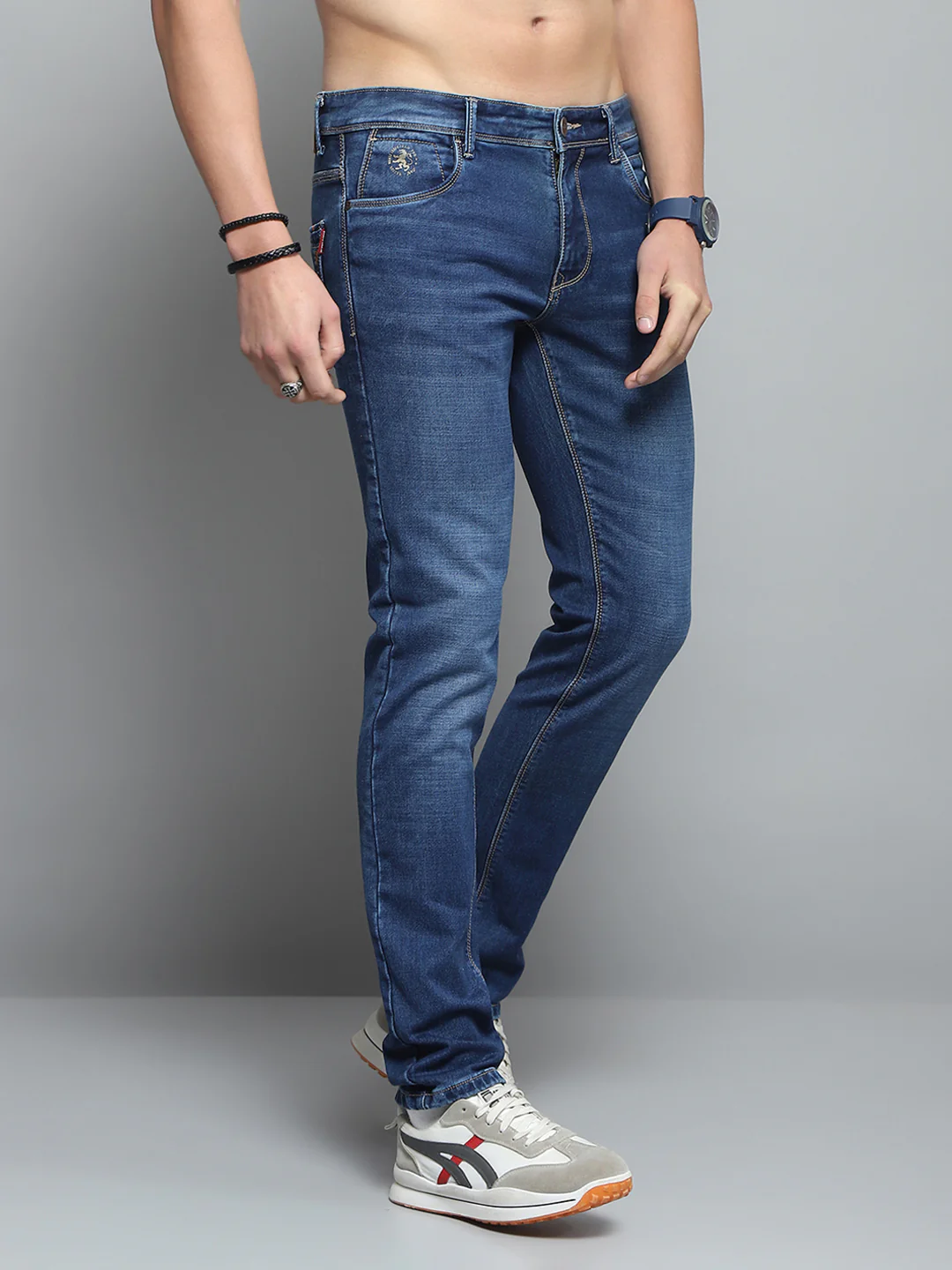 Men Blue Solid Skinny Fit Denim - Image 4
