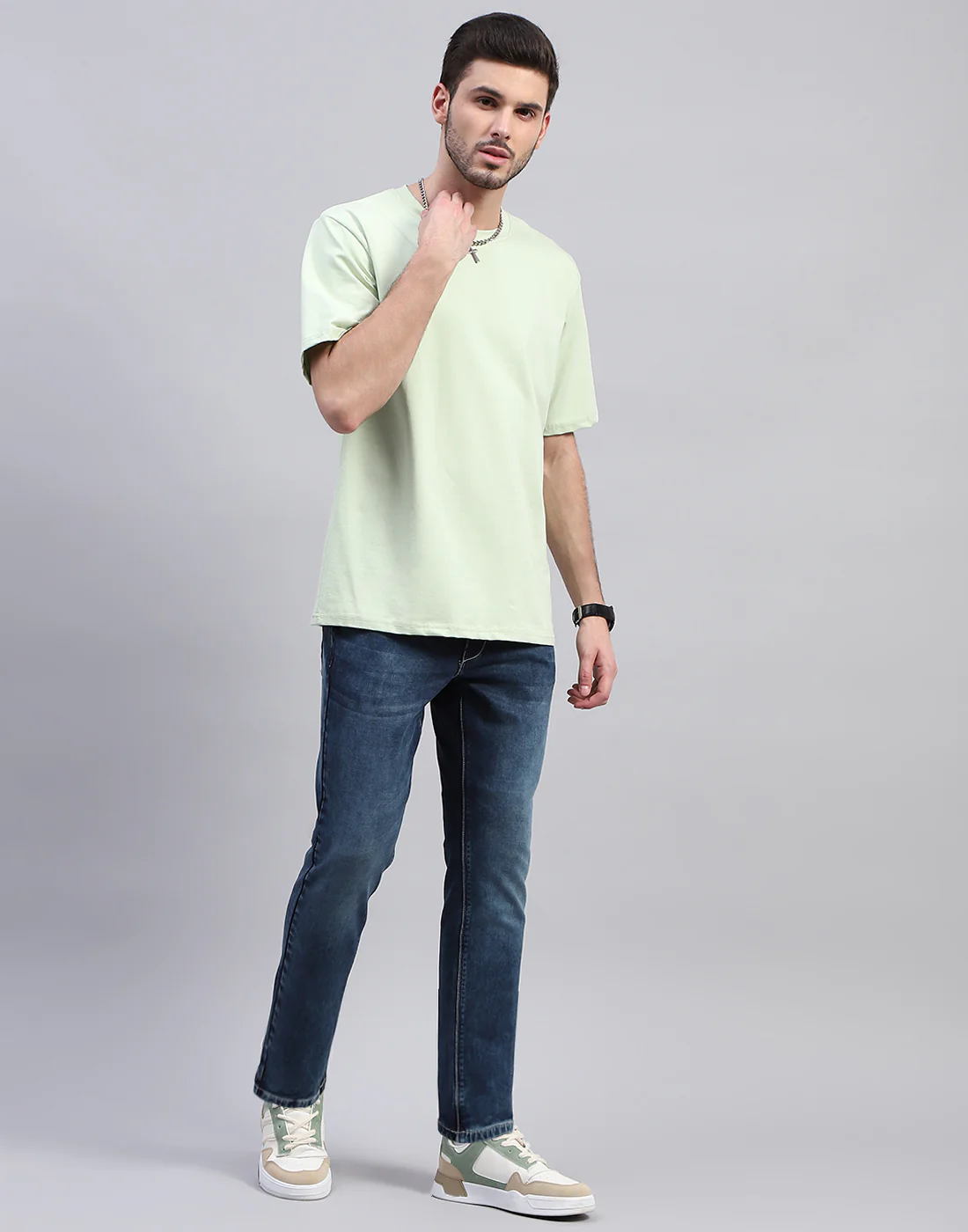 Men Blue Solid Ankle Length Denim - Image 2