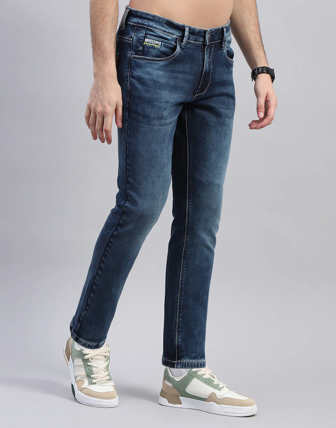 Men Blue Solid Ankle Length Denim - Image 4