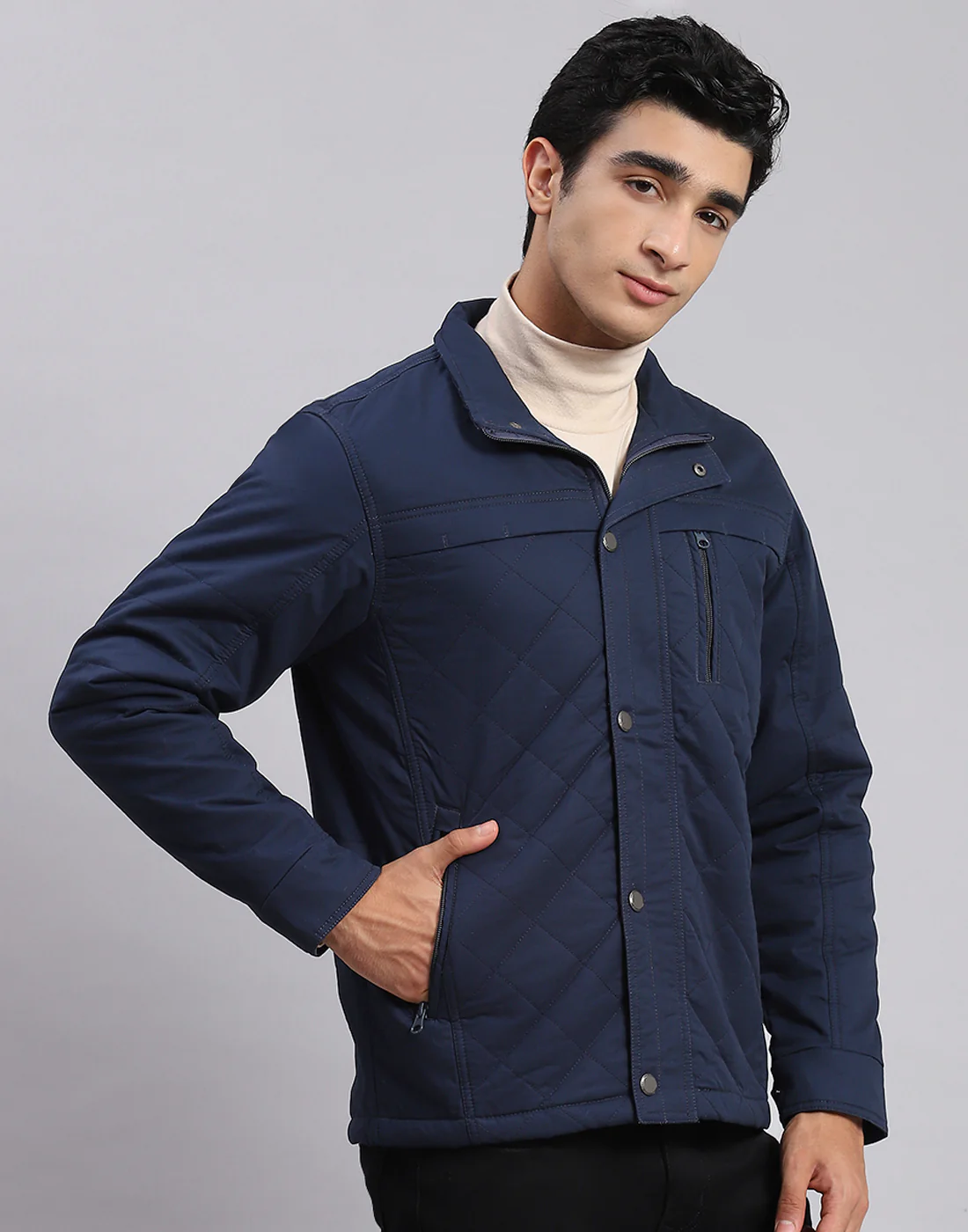 Men Blue Solid Spread Collar Full Sleeve Jackets - Image 4