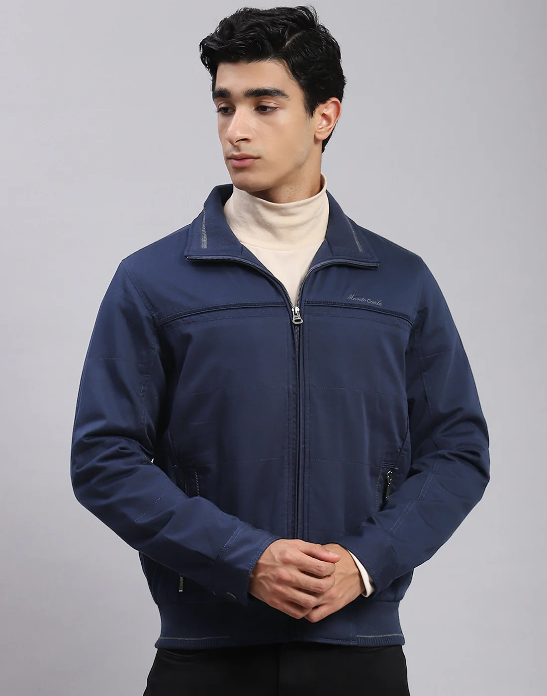 Men Blue Solid Spread Collar Full Sleeve Jackets - Image 2