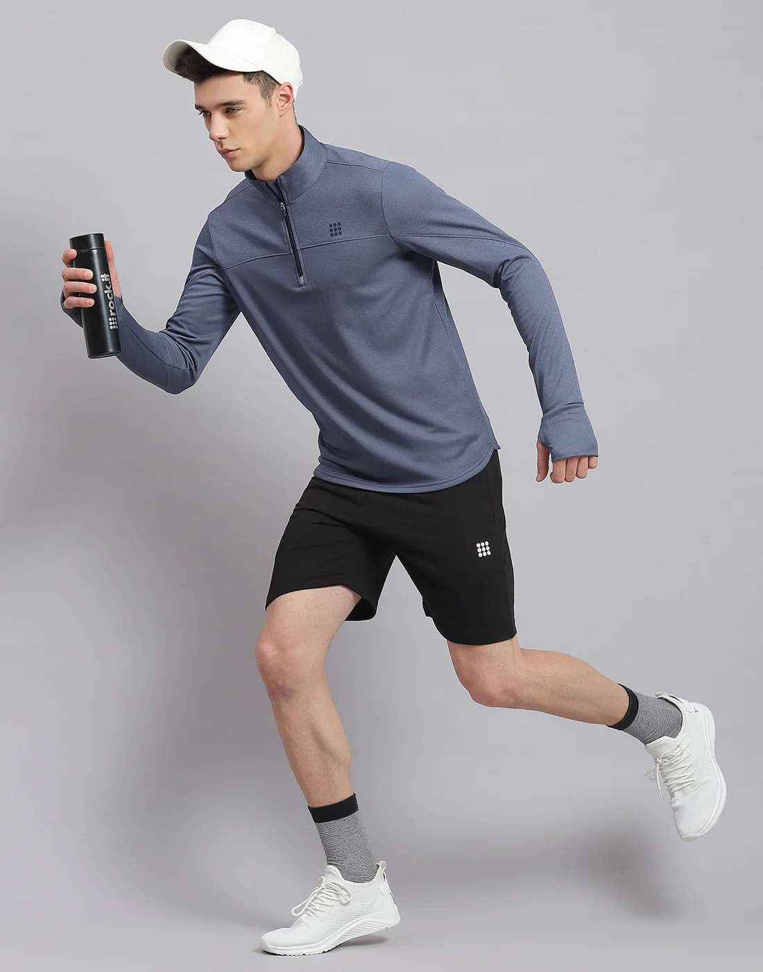 Rock.it Men Blue Solid Stand Collar Full Sleeve Sweatshirt - Image 2