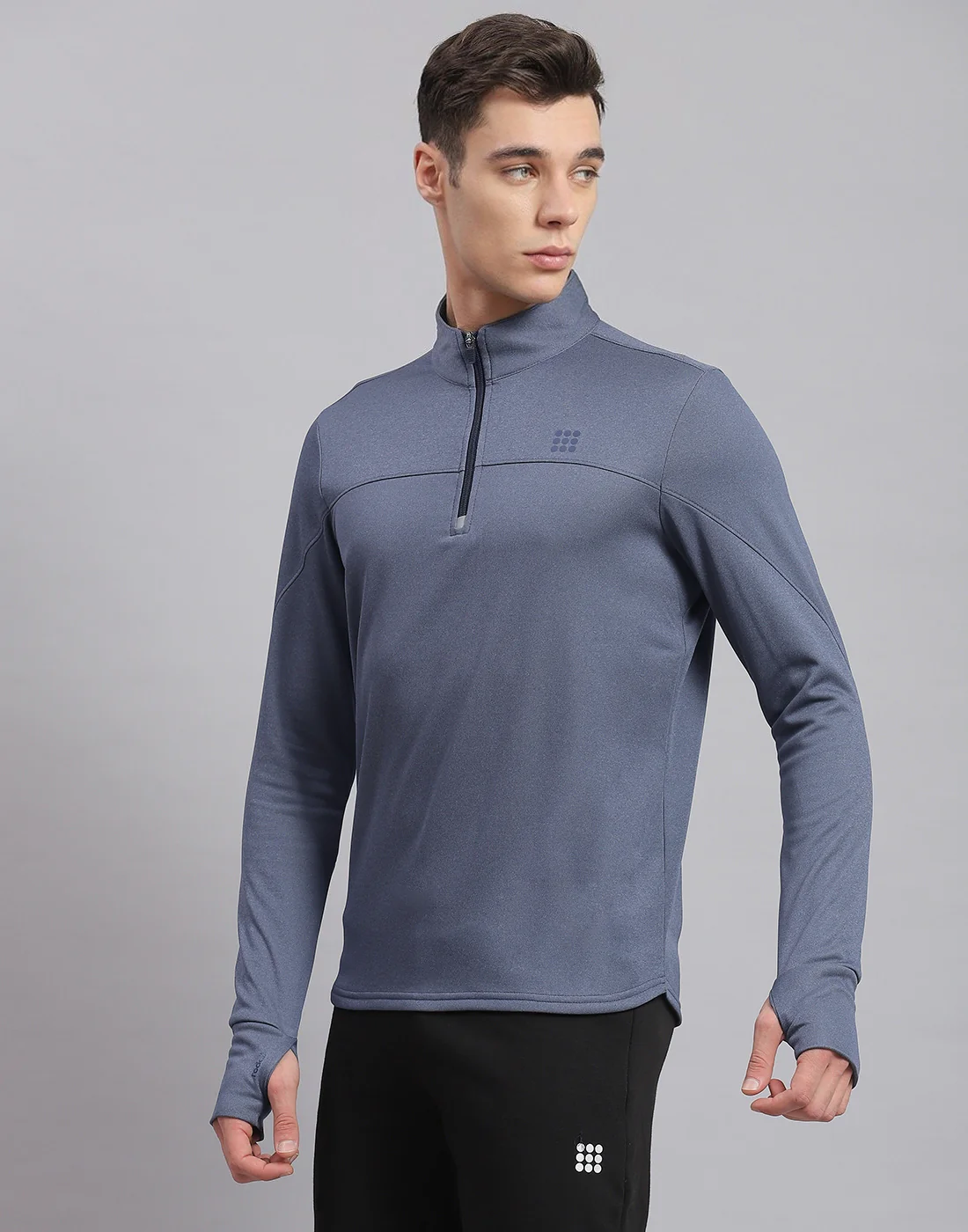 Rock.it Men Blue Solid Stand Collar Full Sleeve Sweatshirt - Image 3