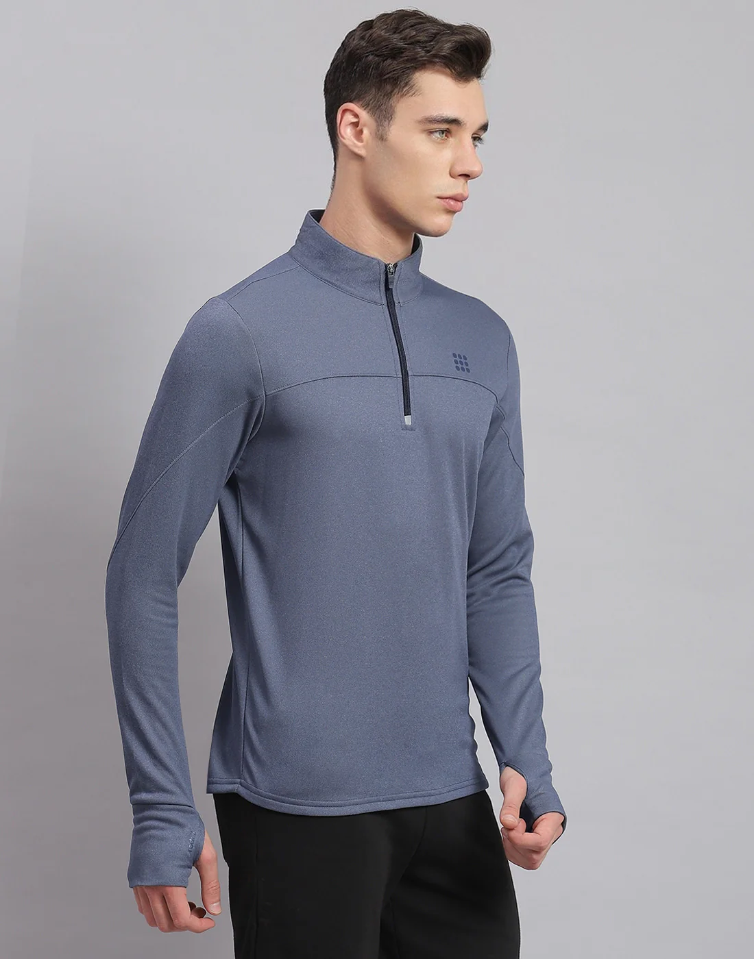 Rock.it Men Blue Solid Stand Collar Full Sleeve Sweatshirt - Image 4