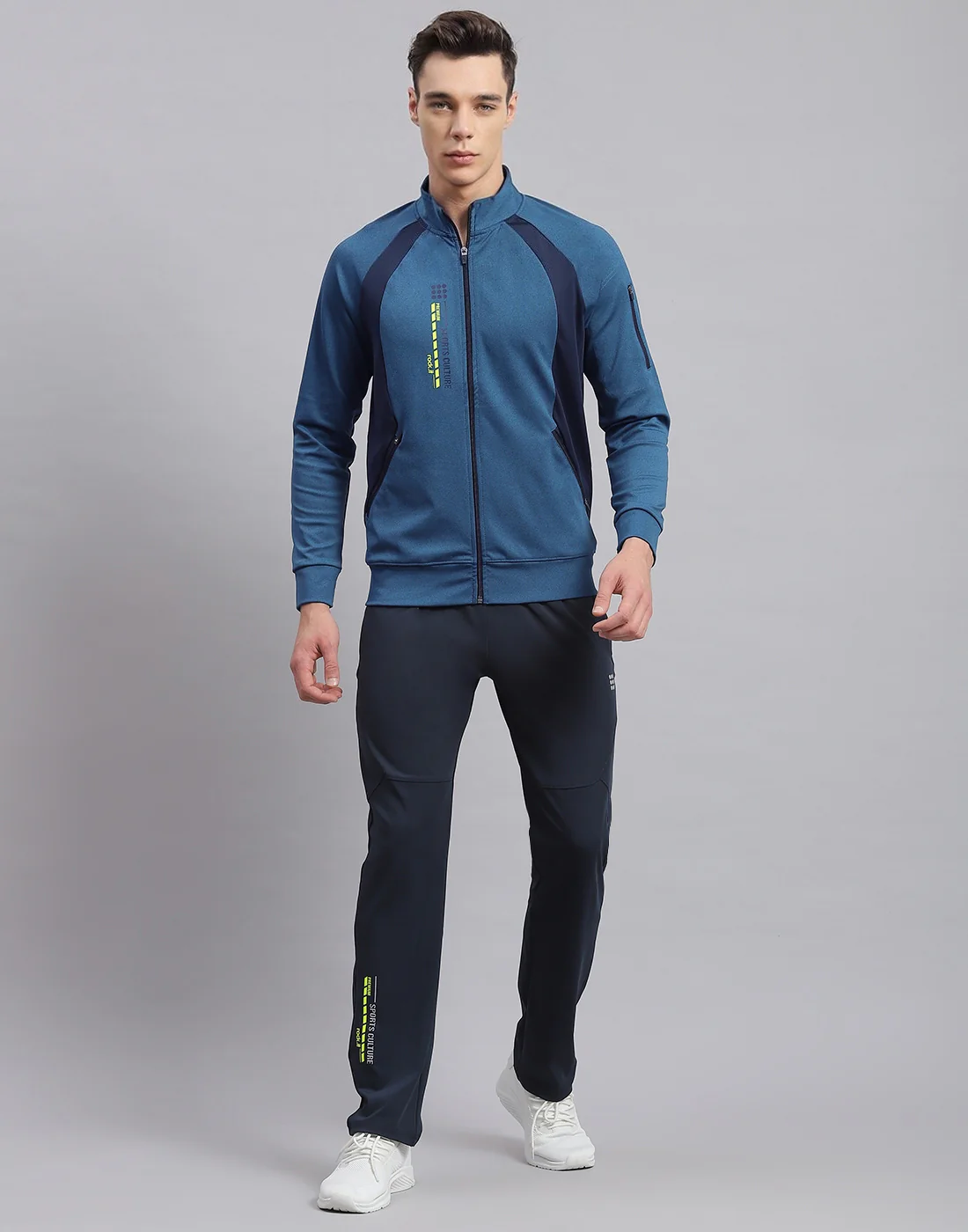 Rock.it Men Blue Solid Stand Collar Full Sleeve Tracksuit - Image 2