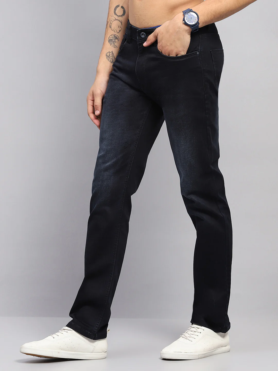 Men Blue Solid Straight Fit Denim - Image 3