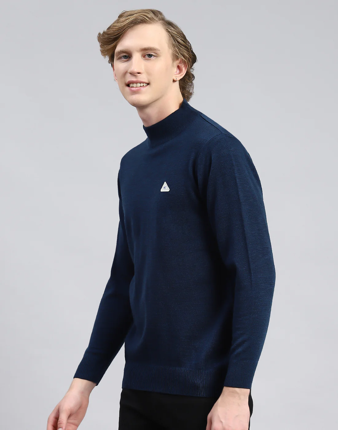 Men Blue Solid Turtle Neck Full Sleeve Pullover - Image 3