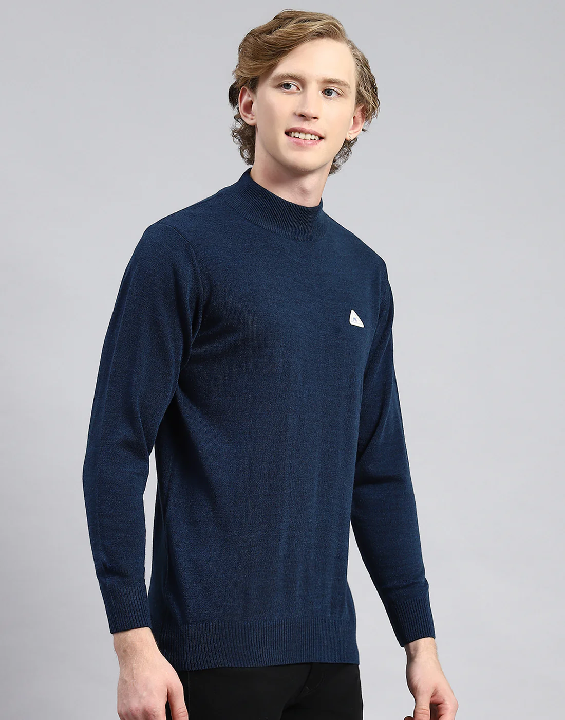 Men Blue Solid Turtle Neck Full Sleeve Pullover - Image 4