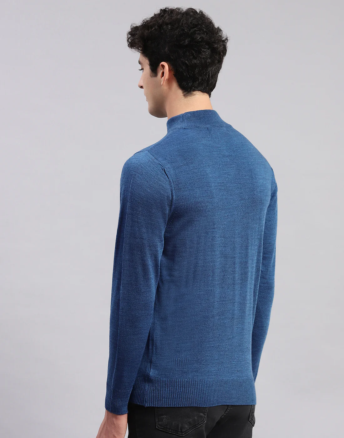 Men Blue Solid Turtle Neck Full Sleeve Pullover - Image 5