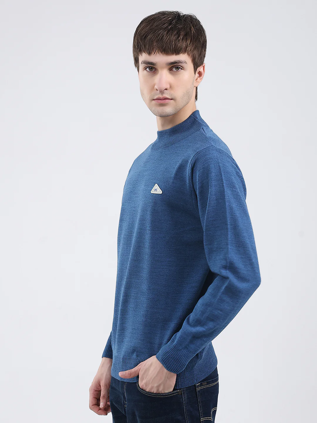 Men Blue Solid Turtle Neck Full Sleeve Pullover - Image 3