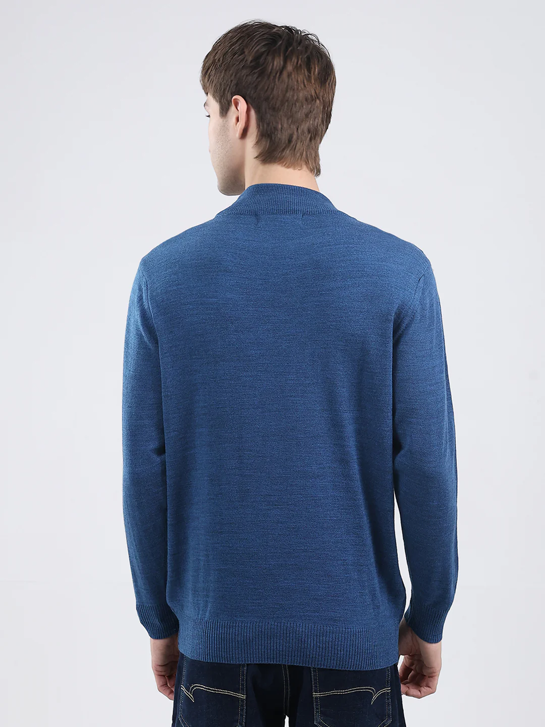 Men Blue Solid Turtle Neck Full Sleeve Pullover - Image 5