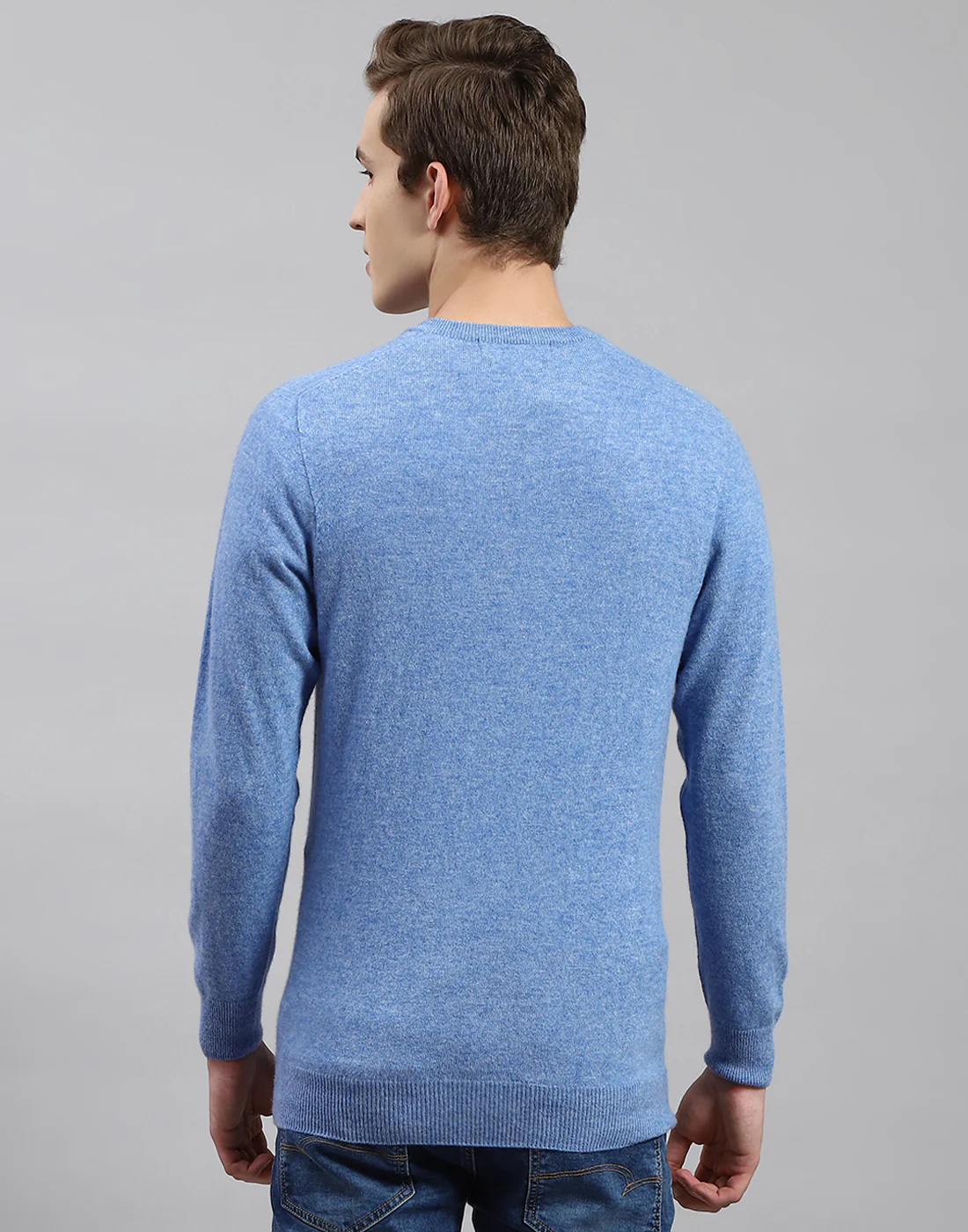 Men Blue Solid V Neck Full Sleeve Pullover - Image 5