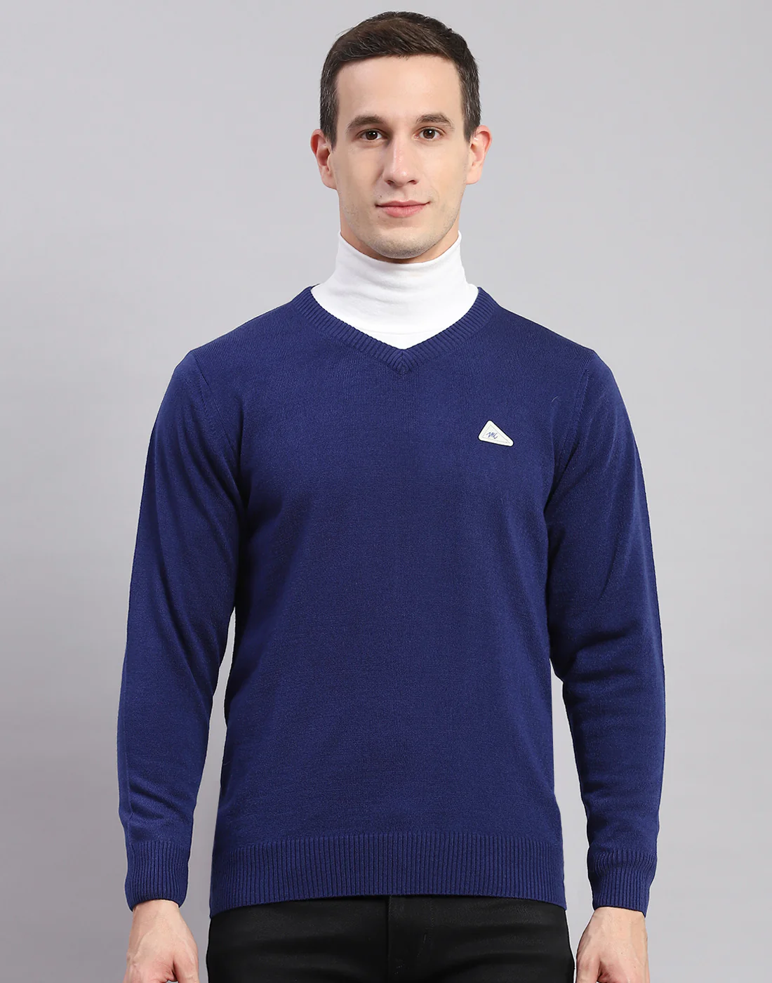 Men Blue Solid V Neck Full Sleeve Sweaters/Pullovers - Image 2