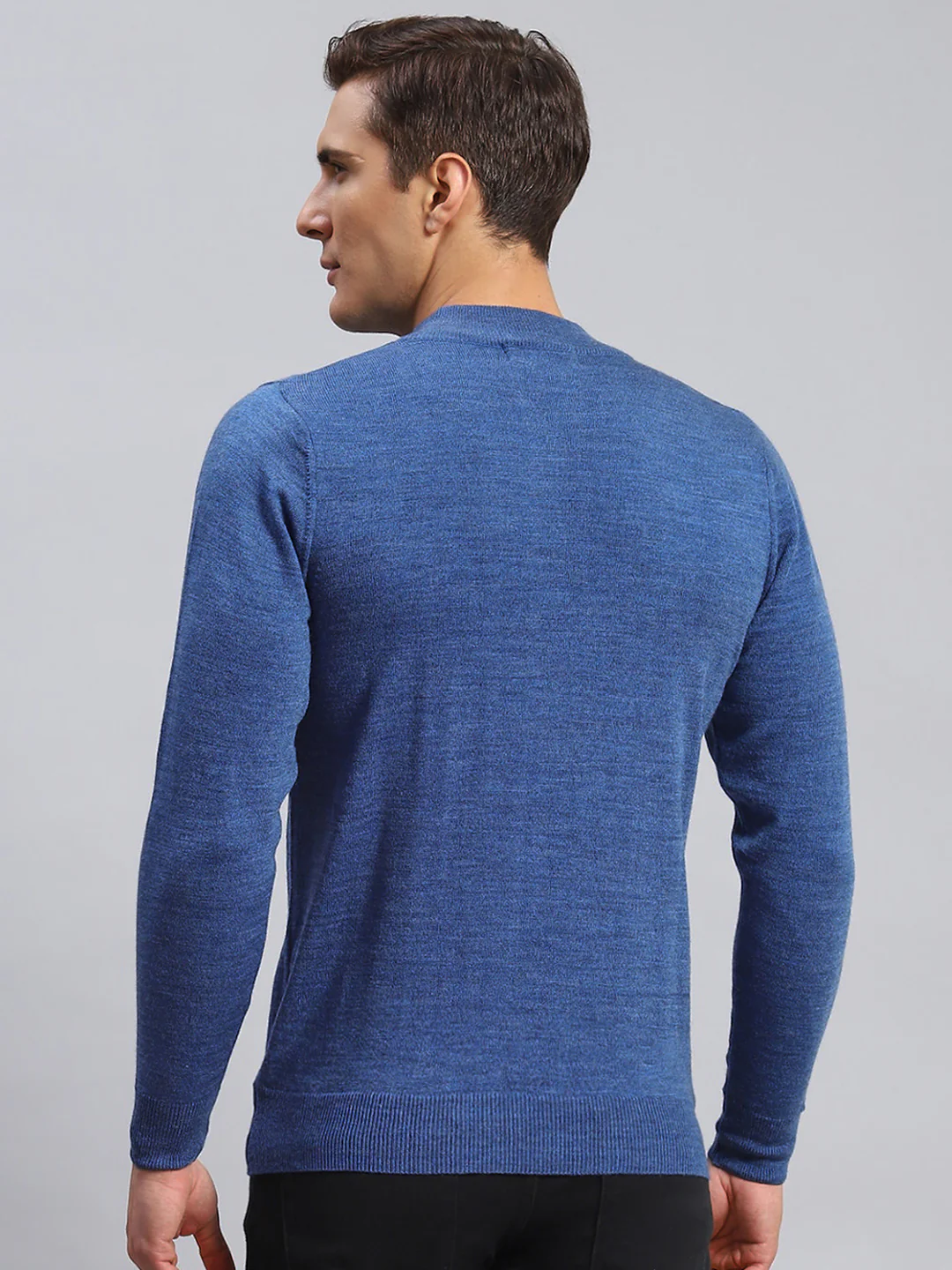 Men Blue Solid Wool blend Pullover - Image 5