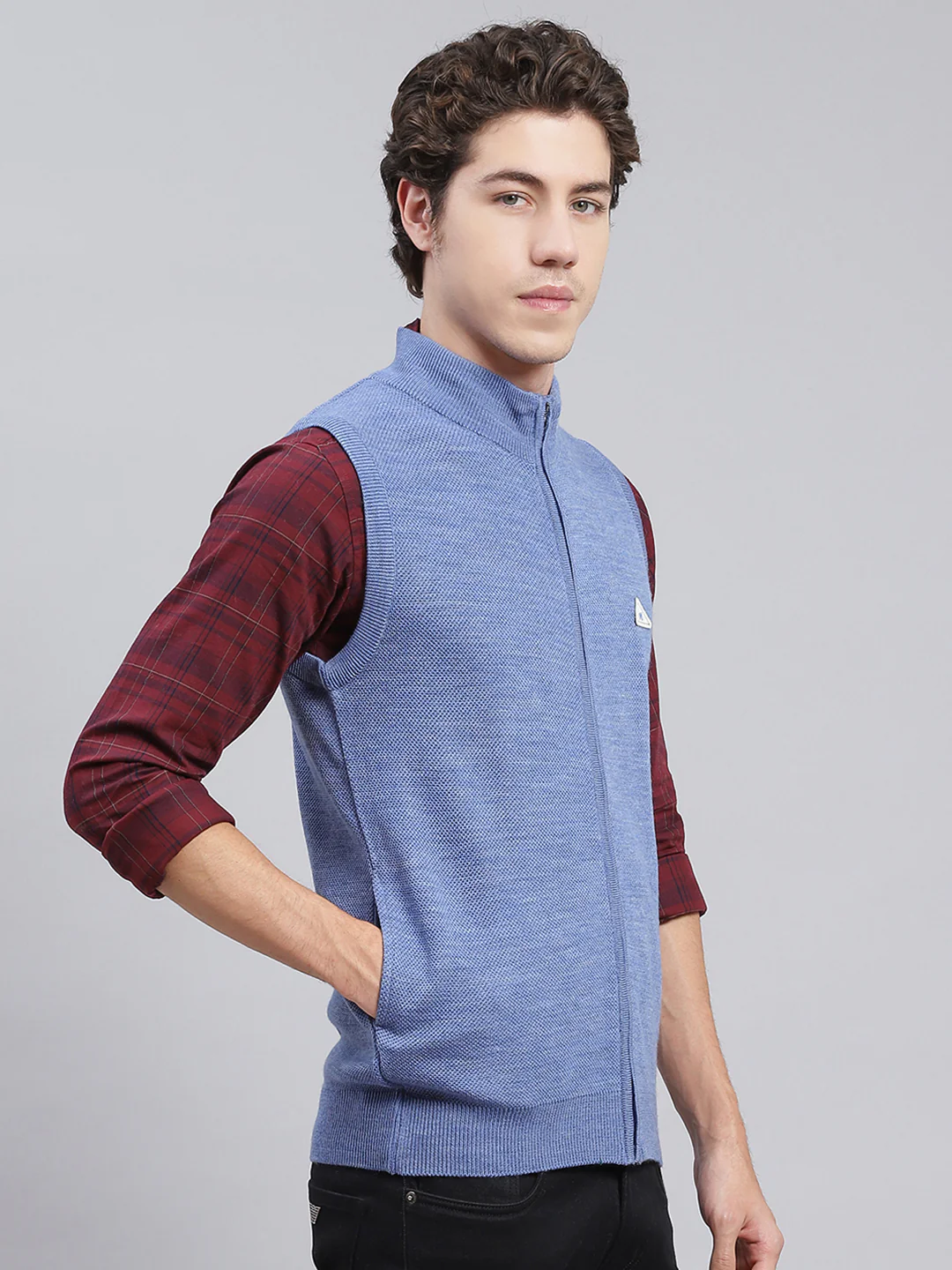 Men Blue Solid Wool blend Sweater - Image 3
