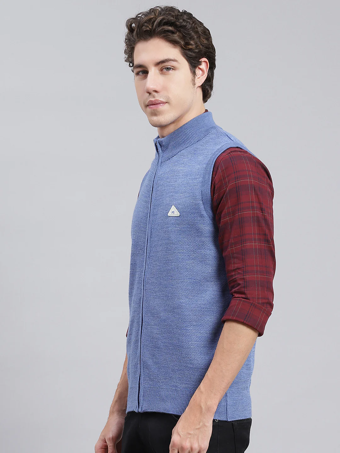 Men Blue Solid Wool blend Sweater - Image 4