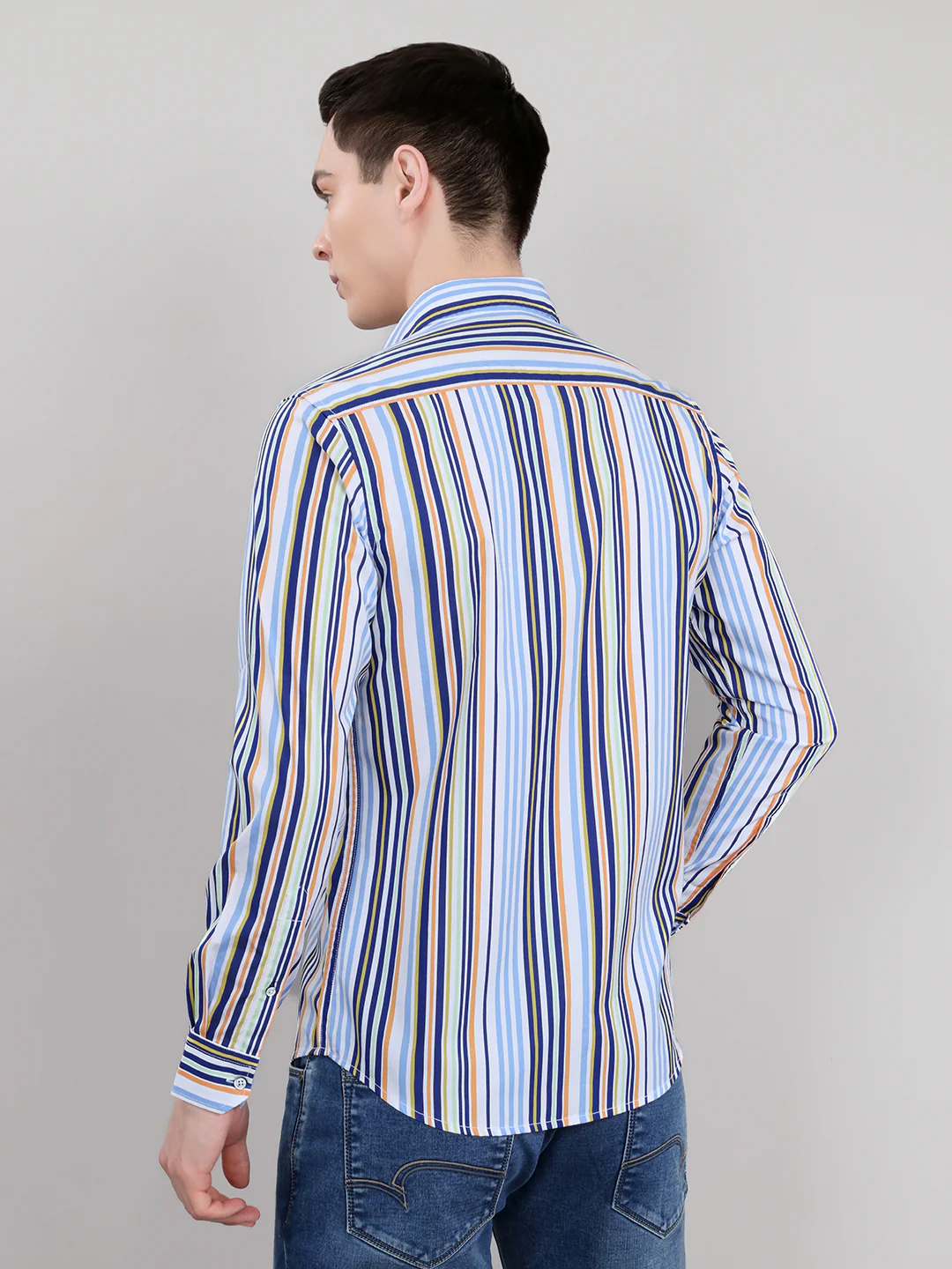 Men Blue Stripe Collar Full Sleeve Shirt - Image 5