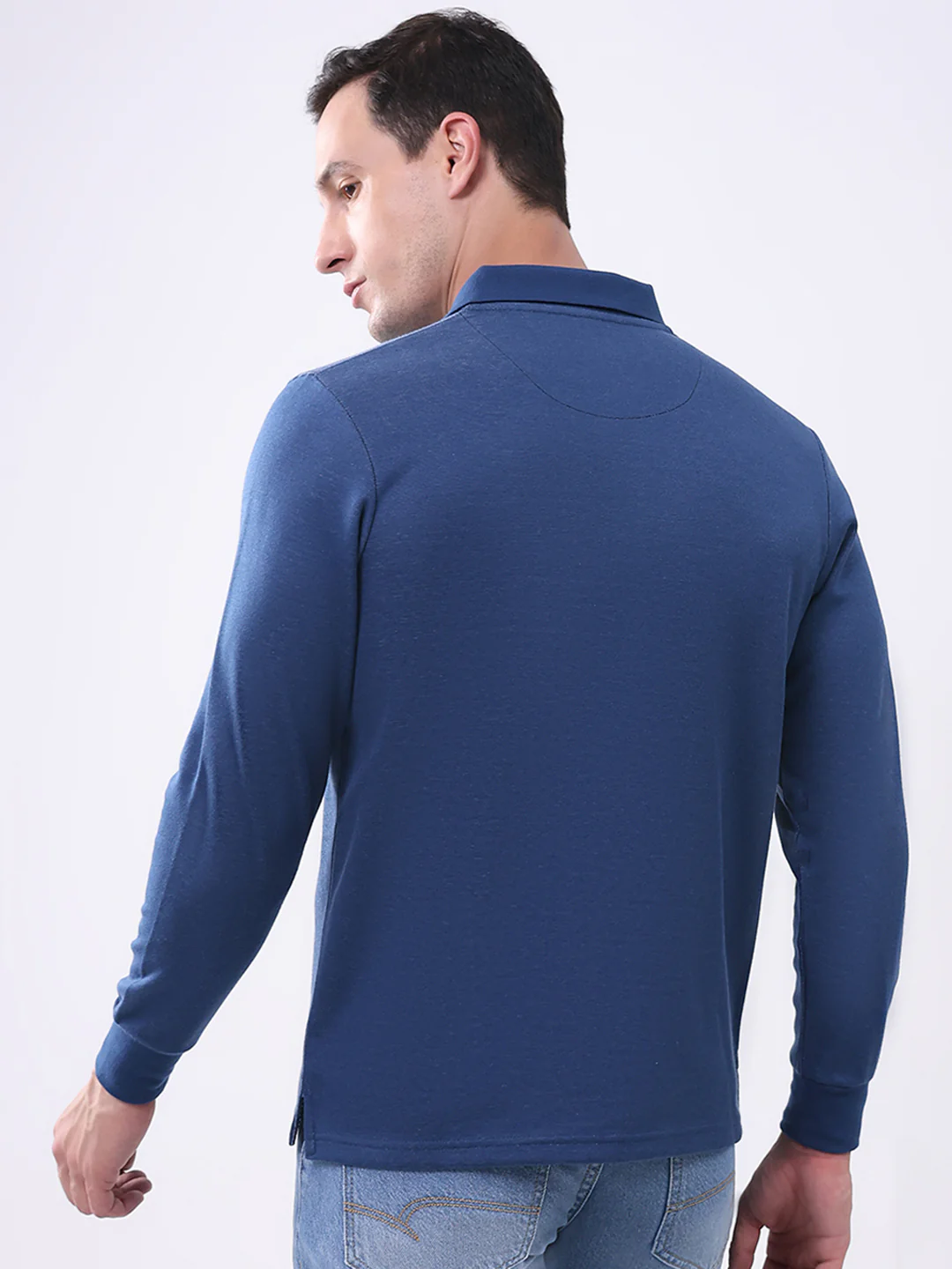 Men Blue Stripe Collar Full Sleeve Winter T-Shirt - Image 5
