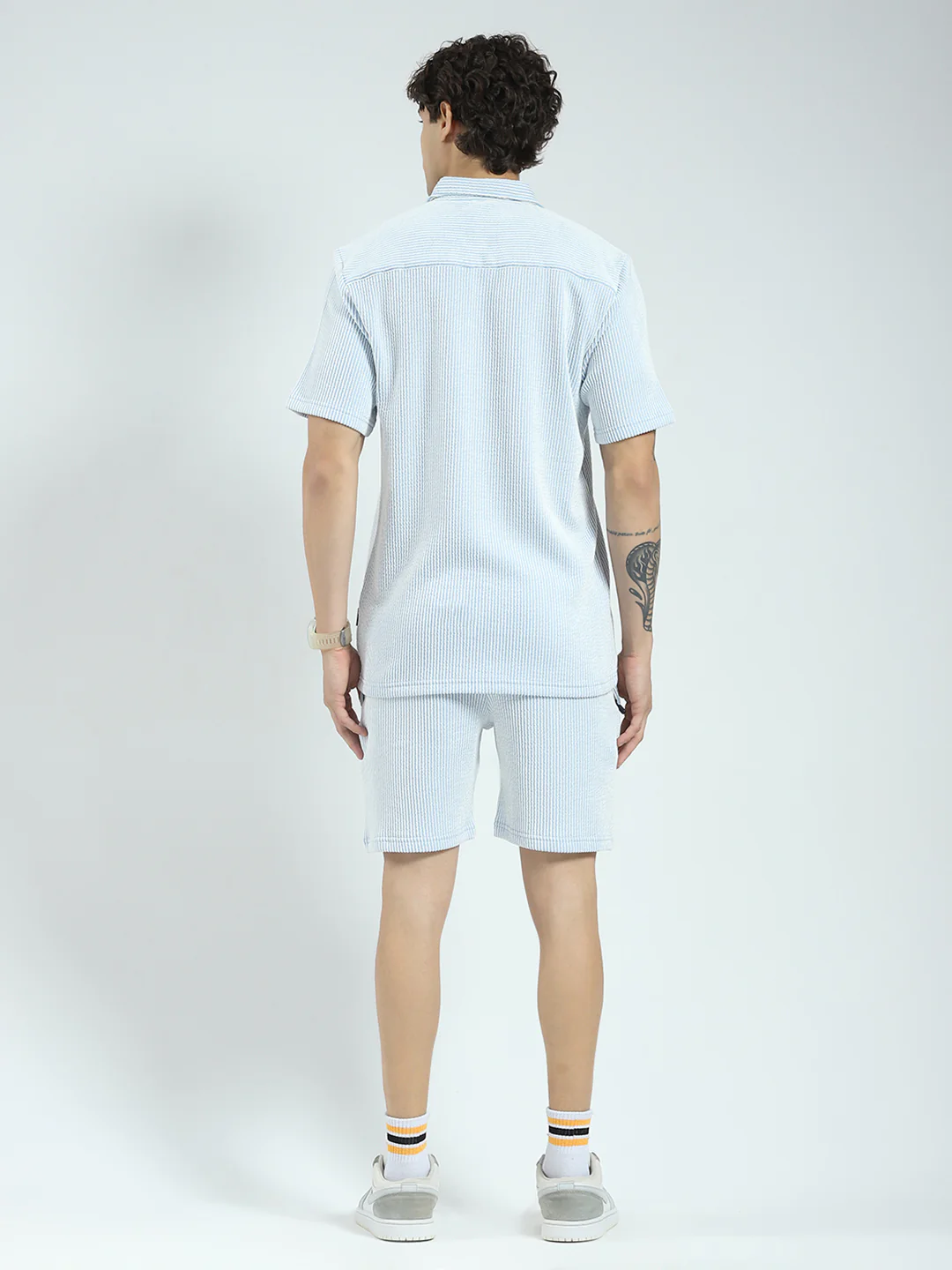 Rock.it Men Blue Stripe Collar Half Sleeve Cords Set - Image 5